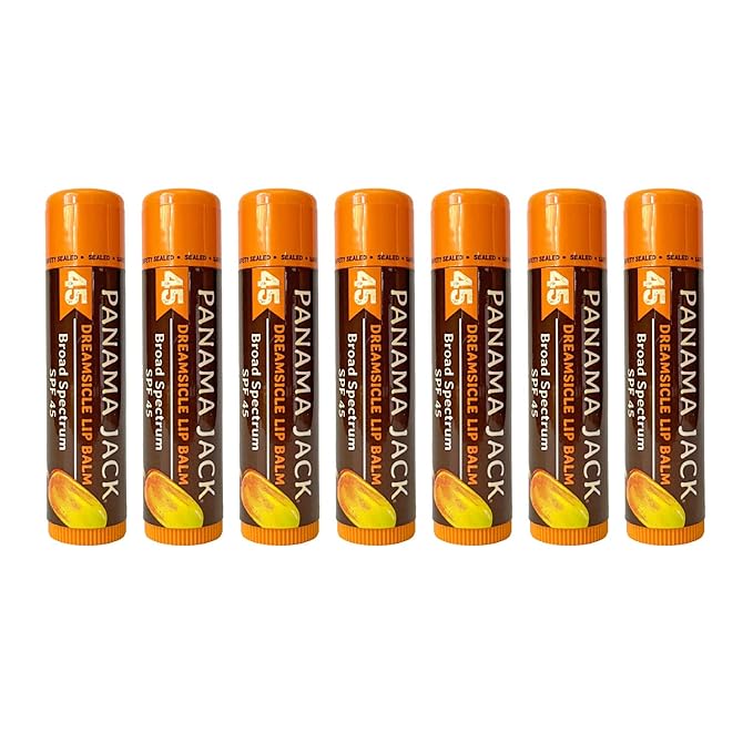 Panama Jack Sunscreen Lip Balm - SPF 45, Broad Spectrum UVA-UVB Sunscreen Protection, Prevents & Soothes Dry, Chapped Lips, Dreamsicle, Pack of 7