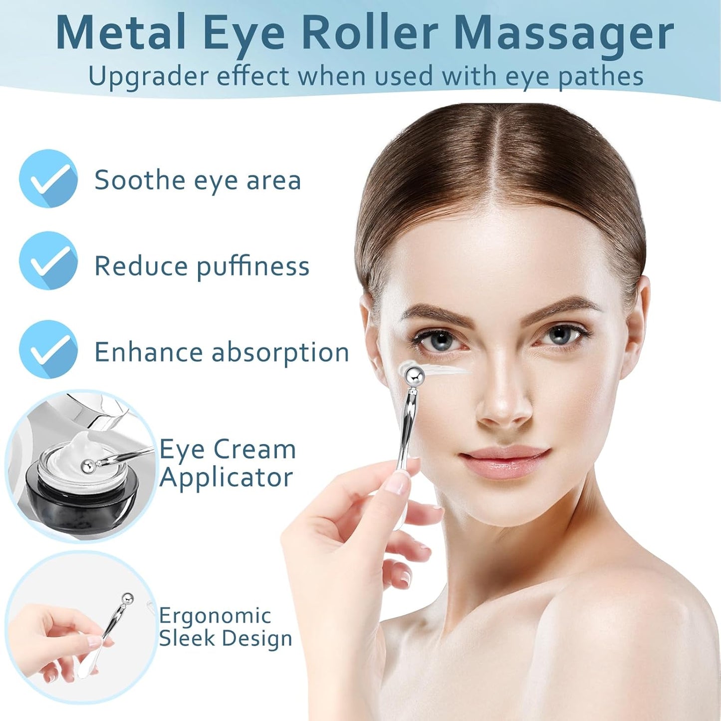 Reusable Eye Patches, 3 Pairs Eye Patches, Rreusable Under Eye Patches with Lifting Effect to Reduce Wrinkles and Fine Lines, Silicone Patches with Metal Eye Cream Applicator,Tin Case