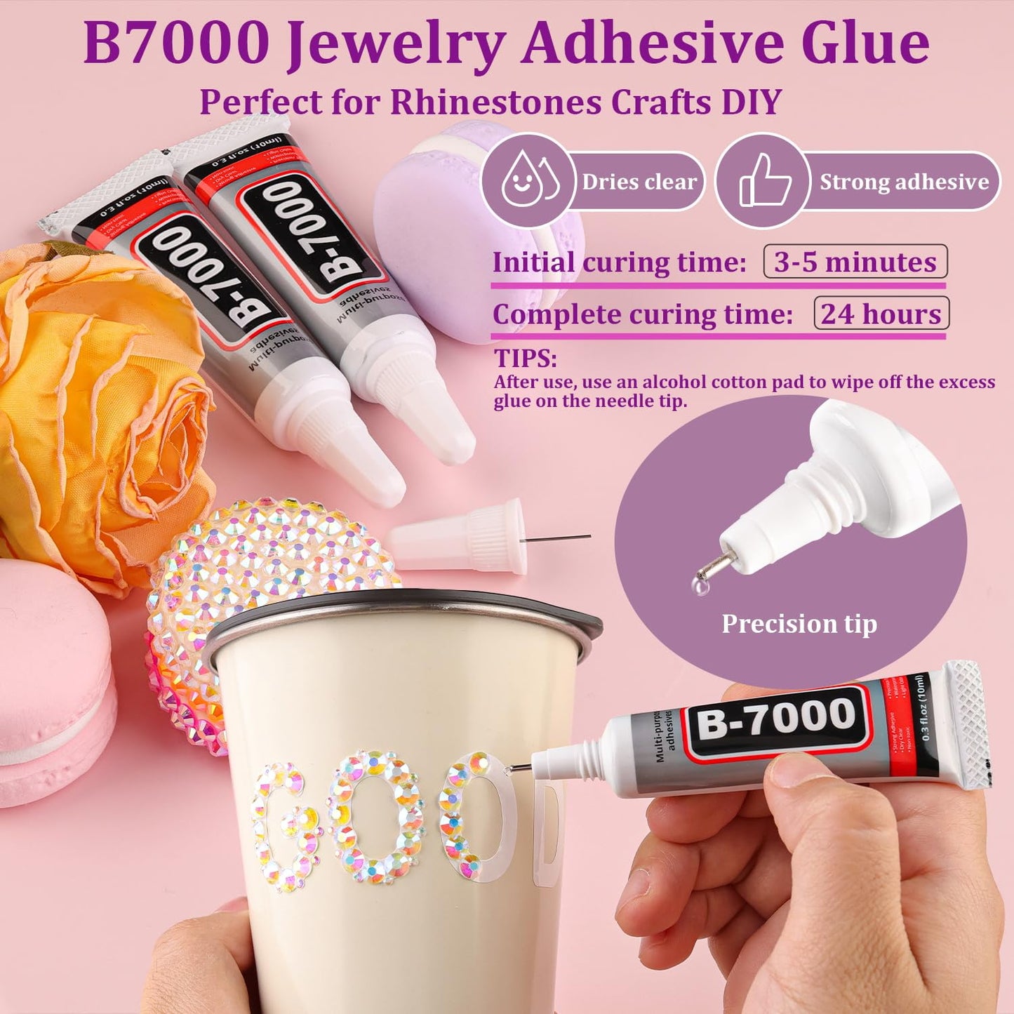 Resin Jelly Rhinestones for Crafting with B7000 Jewelry Glue, 2 Boxes Transparent AB Flatback Crystals with 3Pcs 10ml Glue, Bedazzling Non Hotfix Gems for DIY Tumblers Clothing Shoes Manicure