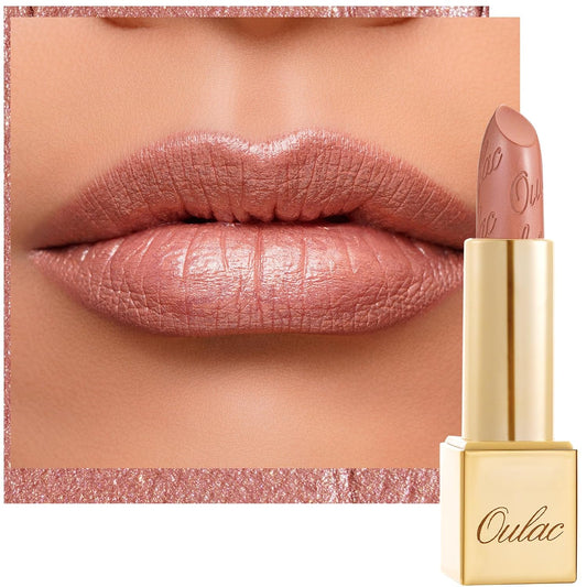 Oulac Nude Lipstick for Women with Metallic 3D Shine Lightweight Hydrating Formula, High Impact Lip Color, Vegan Beauty, Full Coverage Lip Makeup, Christmas Gifts for Women, Pure Envy(07)