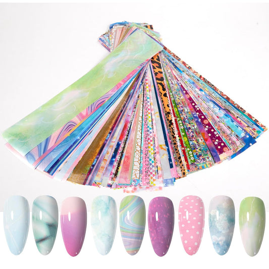 WOKOTO 300 Sheets Nail Foils Transfer Nail Art Holographic Flower Marble Foil Sheets, 1 Set for All Mix-Designs Nail Transfer Foil for Women Girls Nails