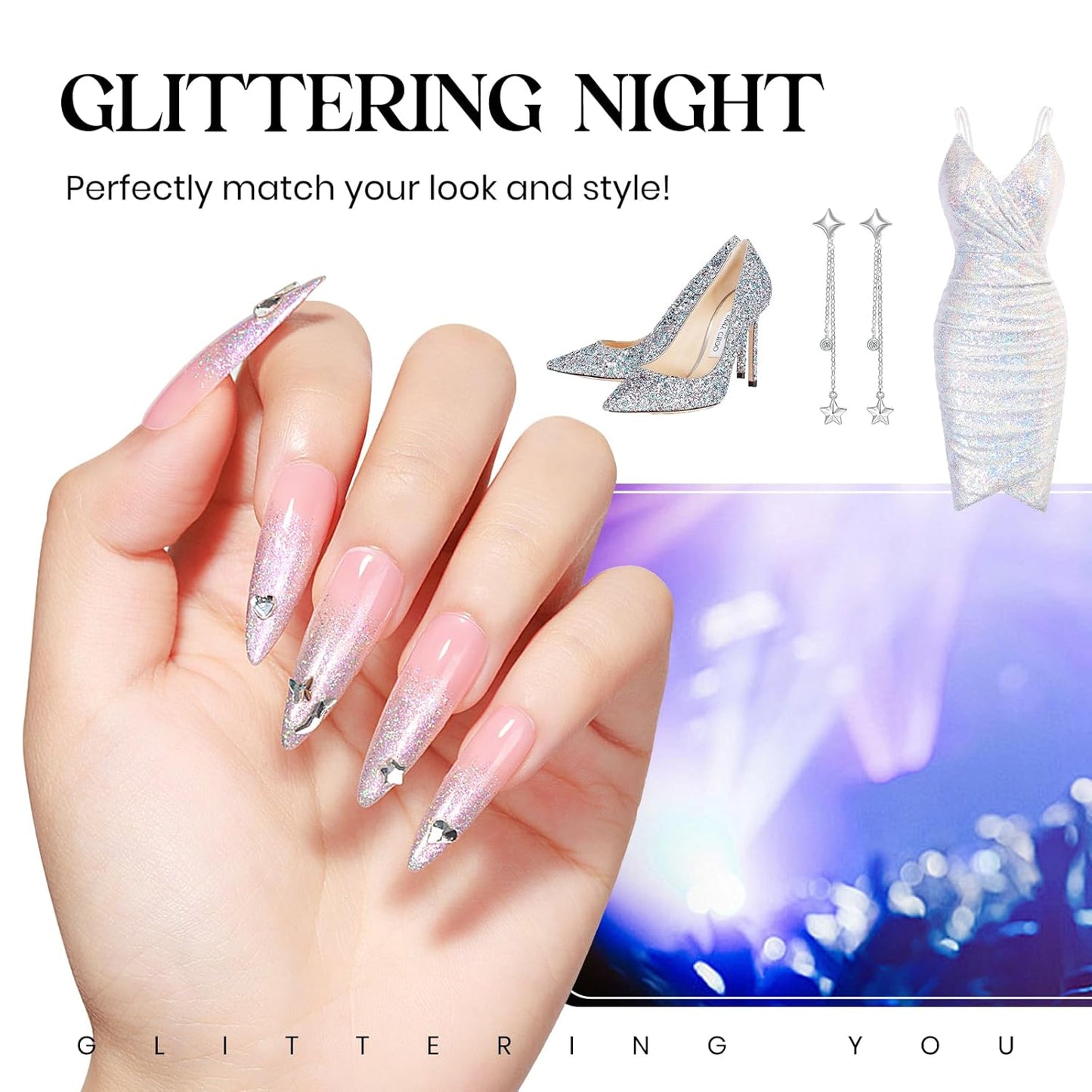 MIZHSE Rainbow Glitter Nail Polish, Quick Dry Iridescent Nail Polish, 15 ml 0.5 fl oz High Glossy Sparkle Shiny Nail Pigment Oil-based Nail Lacquer Nail Art Salon Manicure Home