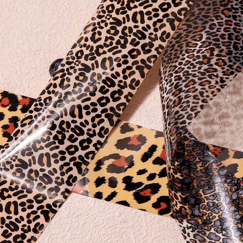 Leopard Print Nail Art Foils Transfer Stickers 10Pcs Leopard Snake Print Nail Foils Adhesive Decals Nail Supplies Laser Starry Sky Paper Manicure Accessories for Women Fall Nail Art Decorations