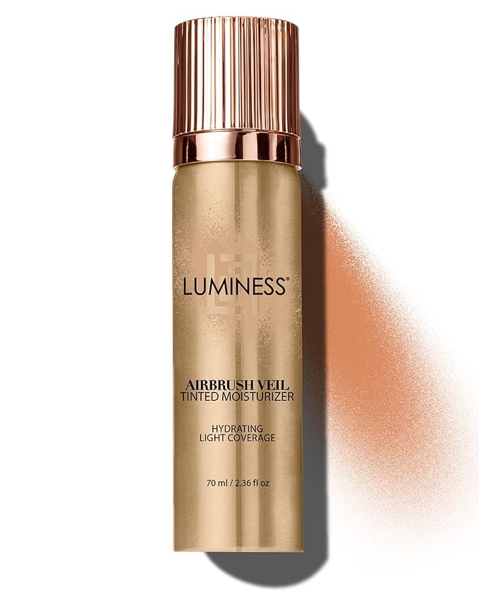 LUMINESS Airbrush Veil Tinted Moisturizer, Warm 070 - Lightweight, Hydrating, & Skin-Plumping Face Moisturizer Spray - Facial Skin Tint with Hyaluronic Acid, Ceramides, Glycerin, & Hydrolyzed Silk