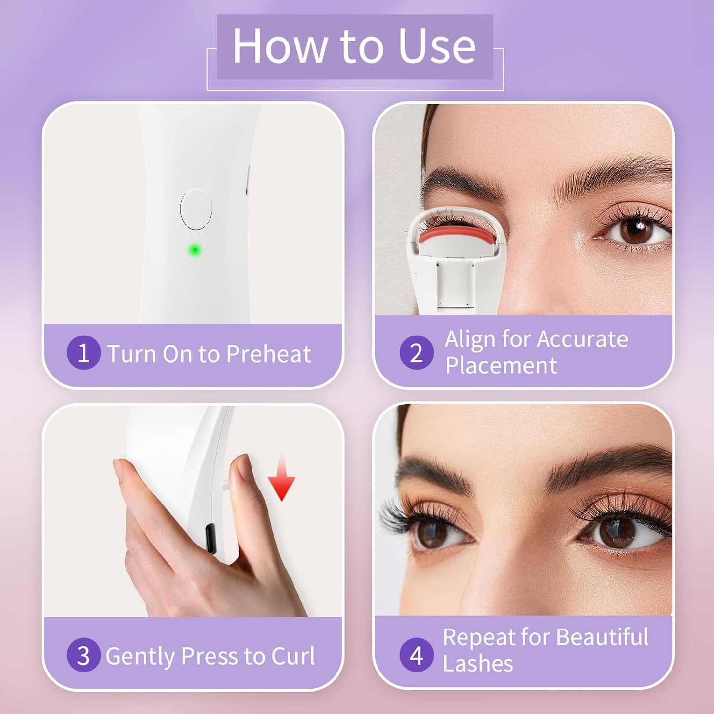 Heated Eyelash Curlers, Rechargeable Electric Eyelash Curler with Dual-Arc Design & 2 Adjustable Temperature - Safe Gentle Heated Lash Curler for Natural Curl Perfect Fit for Women WH74