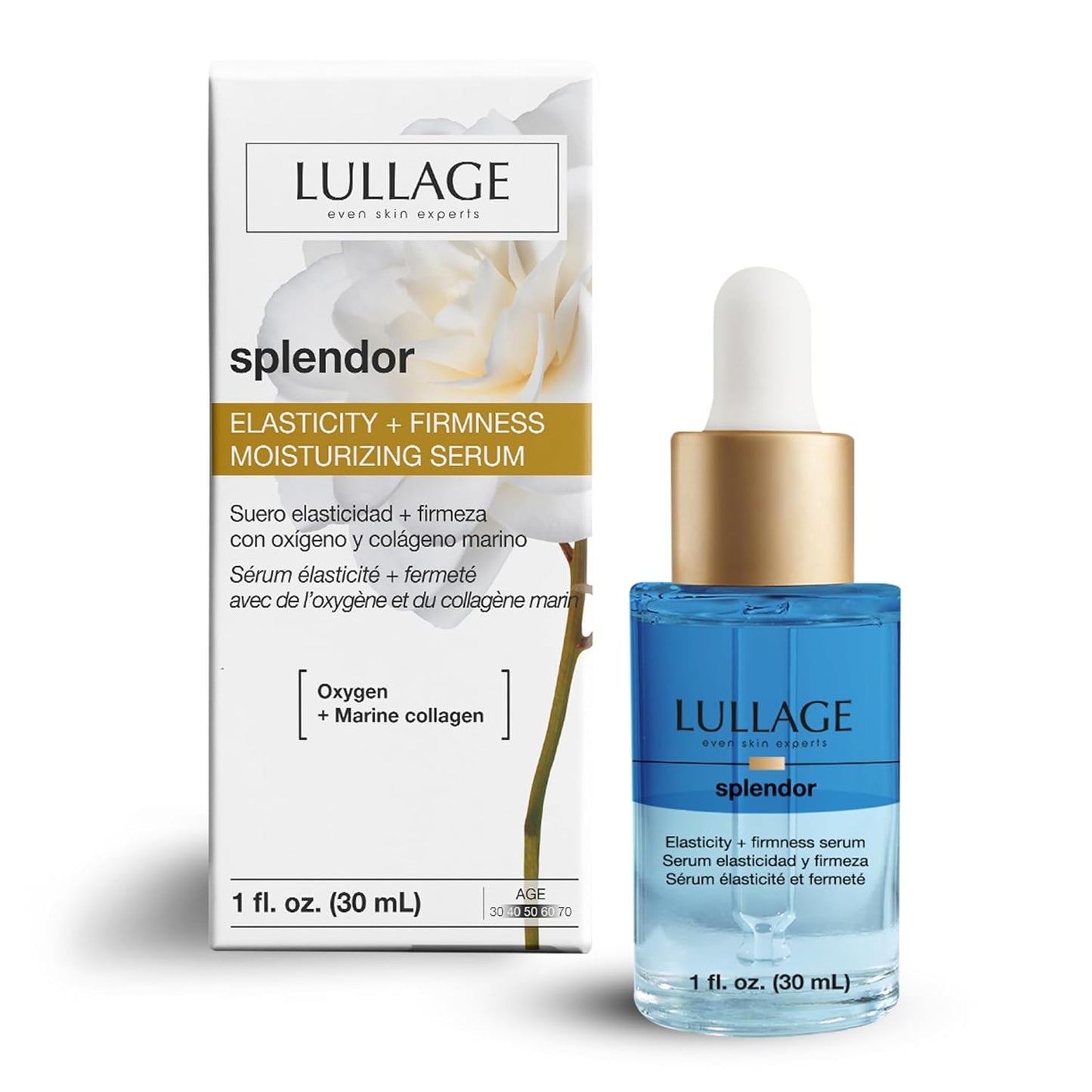 LULLAGE Splendor Elasticity & Firmness Moisturizing Face Serum for Women - Fast Absorbing Day & Night Hydrating Serum with Oxygen & Marine Collagen - 1 Fl. Oz Bottle