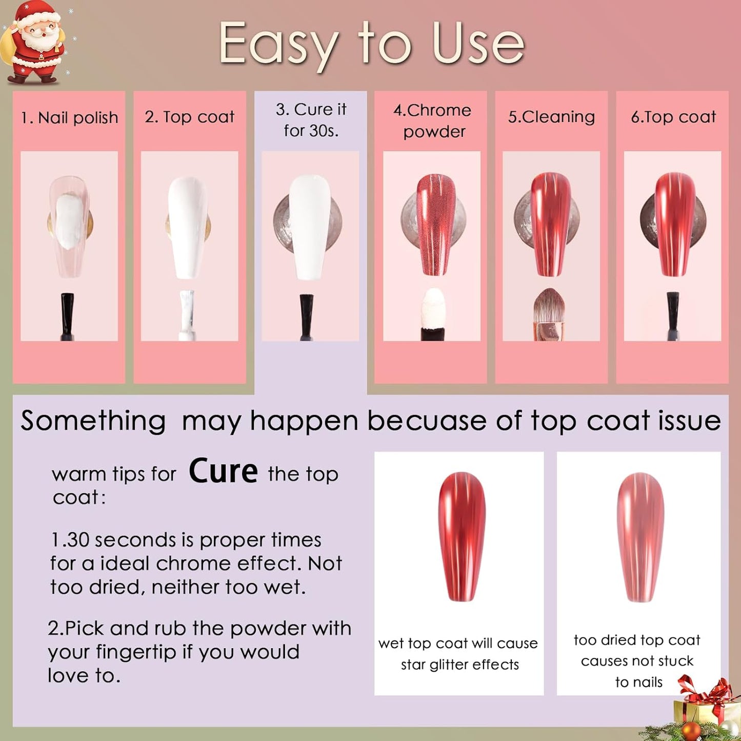 Allstarry Chrome Nail Powder - 2 Colors Red & Green Metallic Effect Mirror Glitter Powder Pigment Sparkling Holographic Manicure Magic Glitter Dust Kit for Christmas Nail Decoration