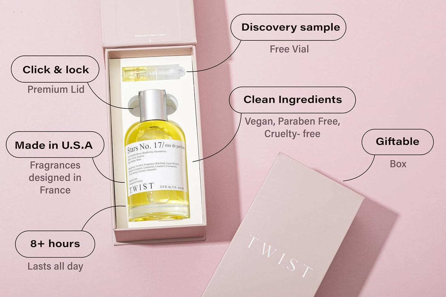 Twist - Stars No. 17 - Eau De Parfum Inspired by Burb. Her, Long-Lasting Perfume For Women, Strawberry & Vanilla, Vegan, Clean Ingredients, Fragrance - Spray 100 ml | 3.4 fl. oz.