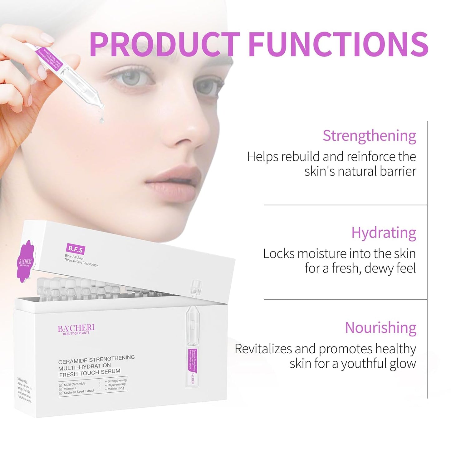 Ceramide Serum for Dry Sensitive Skin - Triple Ceramide Complex with Hyaluronic Acid, Strengthening Moisturizer Hydrating, Gentle Non-Greasy Formula,1.8ml x 30Ampoules