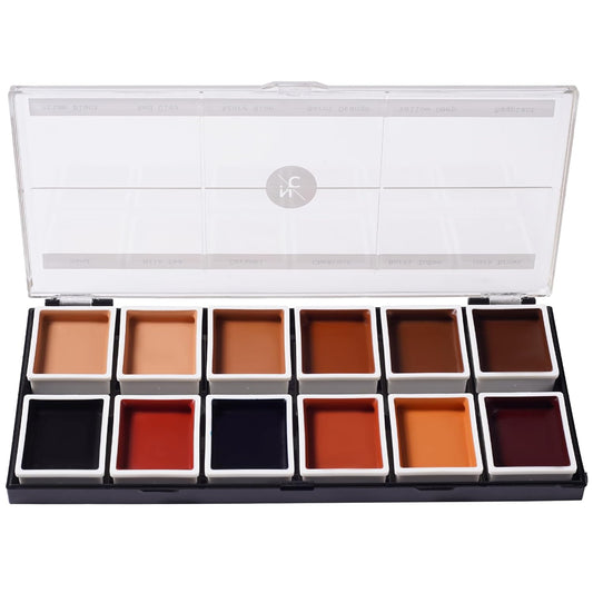12 Color Dark Flesh Tone Alcohol Activated Makeup Palette for Special Effects - Waterproof Dark Flesh Tone Makeup for Professional Makeup Artists