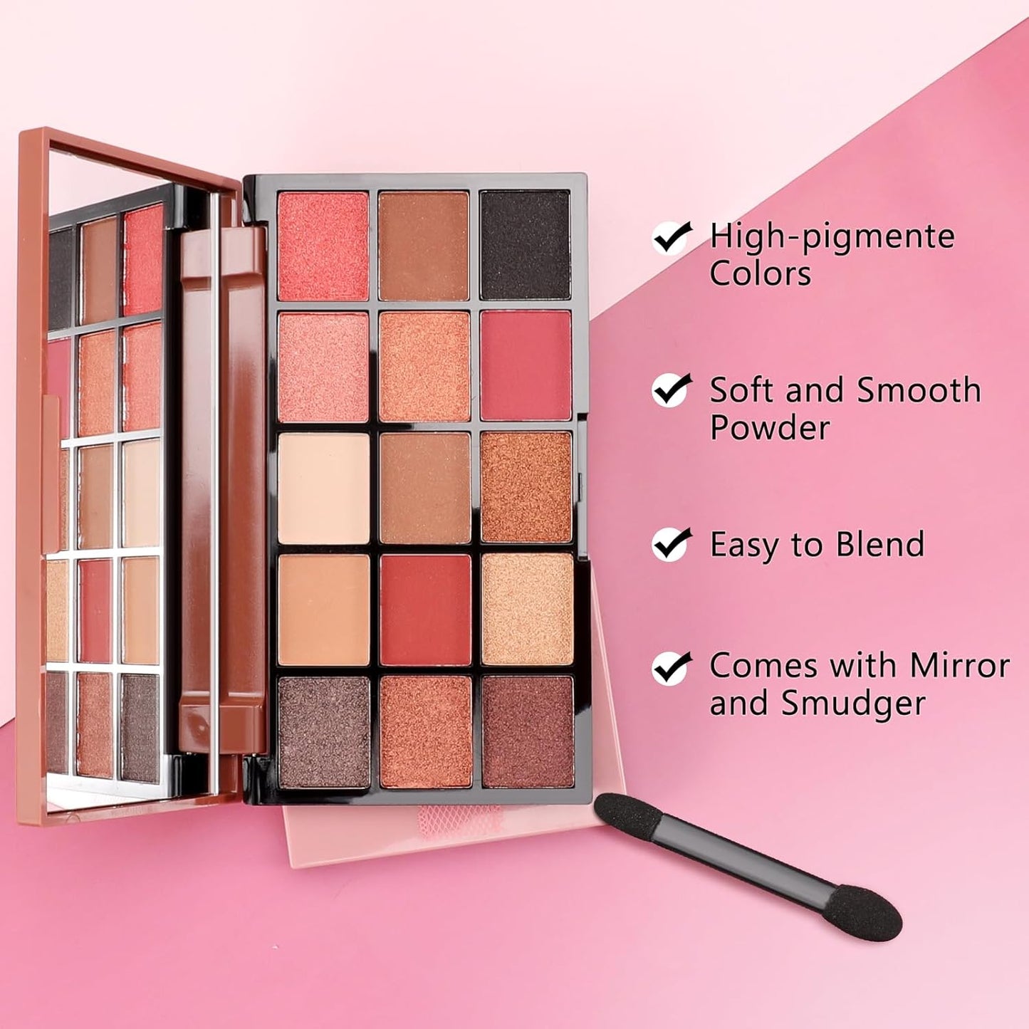 Boobeen 15 Colors Eyeshadow Palette, Highly Pigmented Matte and Shimmer Eye Shadow (with smudger), Soft Powder Eye Makeup Palette for Women and Girls, Create Flawless Glam Eye Looks