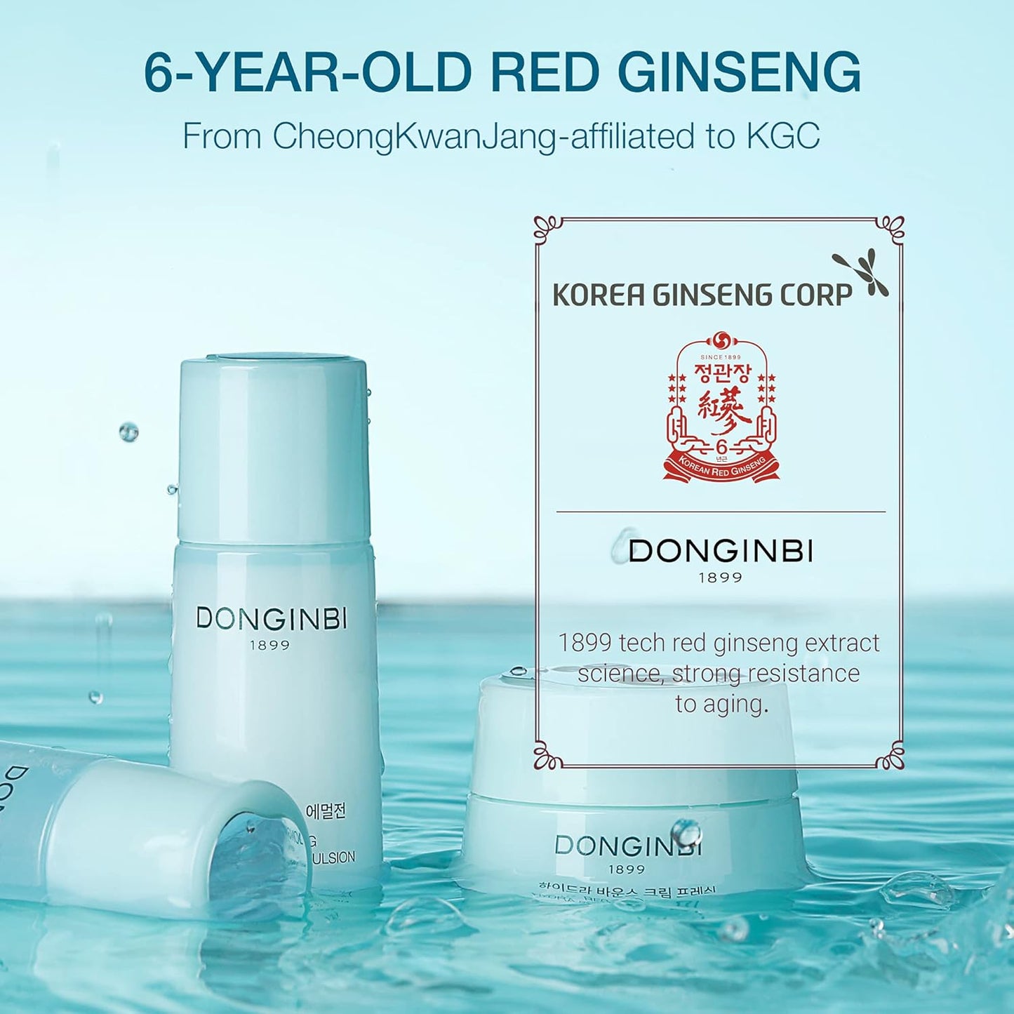 DONGINBI Red Ginseng Hydra Bounce Cream Fresh Travel Kit - Hydrating and Nourishing Skincare Set- Hydra Bounce Softener 15ml, Emulsion 15ml, Cream 7ml