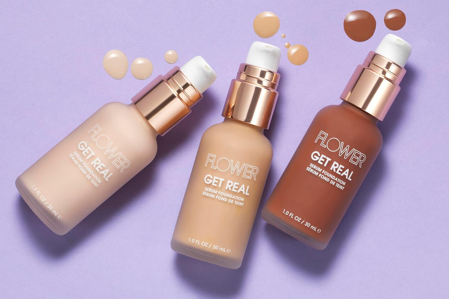 FLOWER BEAUTY By Drew Barrymore Get Real Serum Foundation - Hydrating + Lightweight Formula - Light to Medium + Buildable Coverage (Sable)