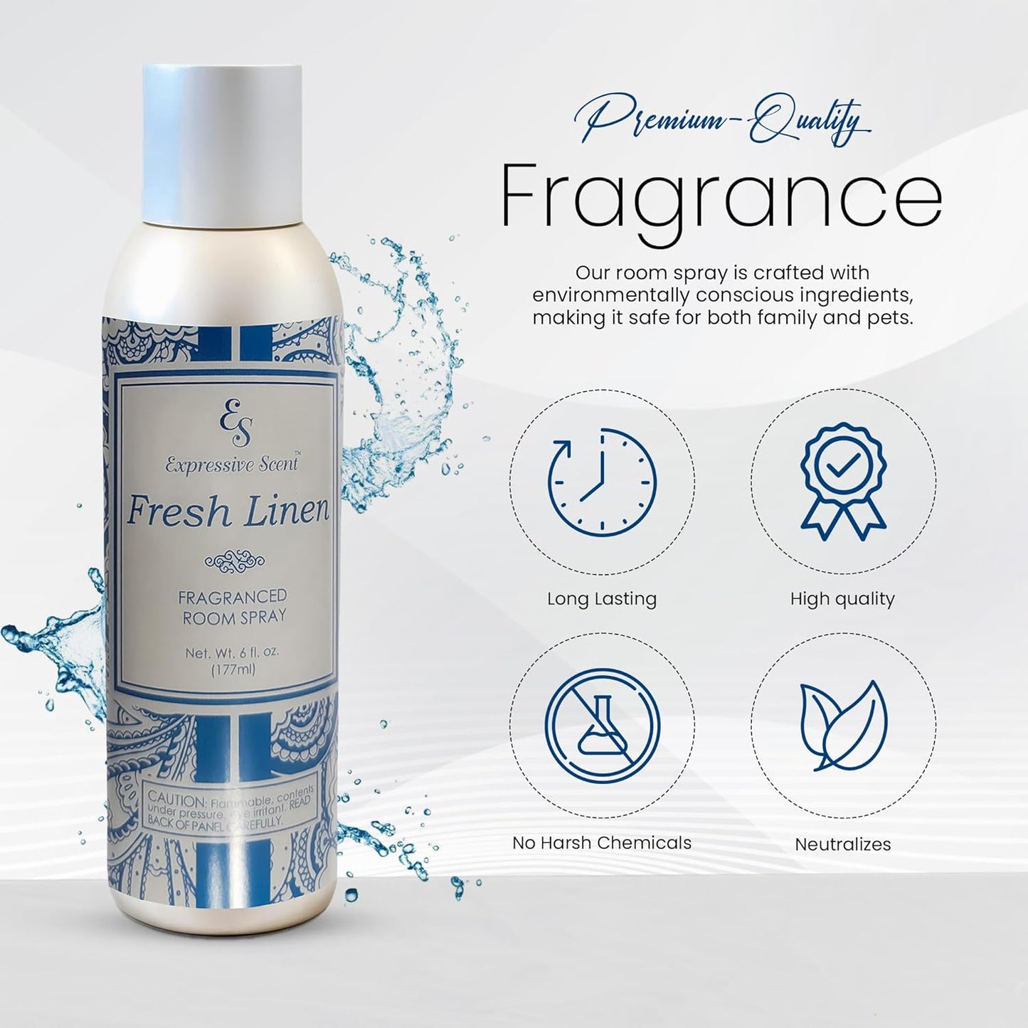 Expressive scents Aromatic Room Spray - Long Lasting fresh linen Air Freshener for Home & Office – Air Freshener for Bathroom & Small Spaces 6 FL Oz