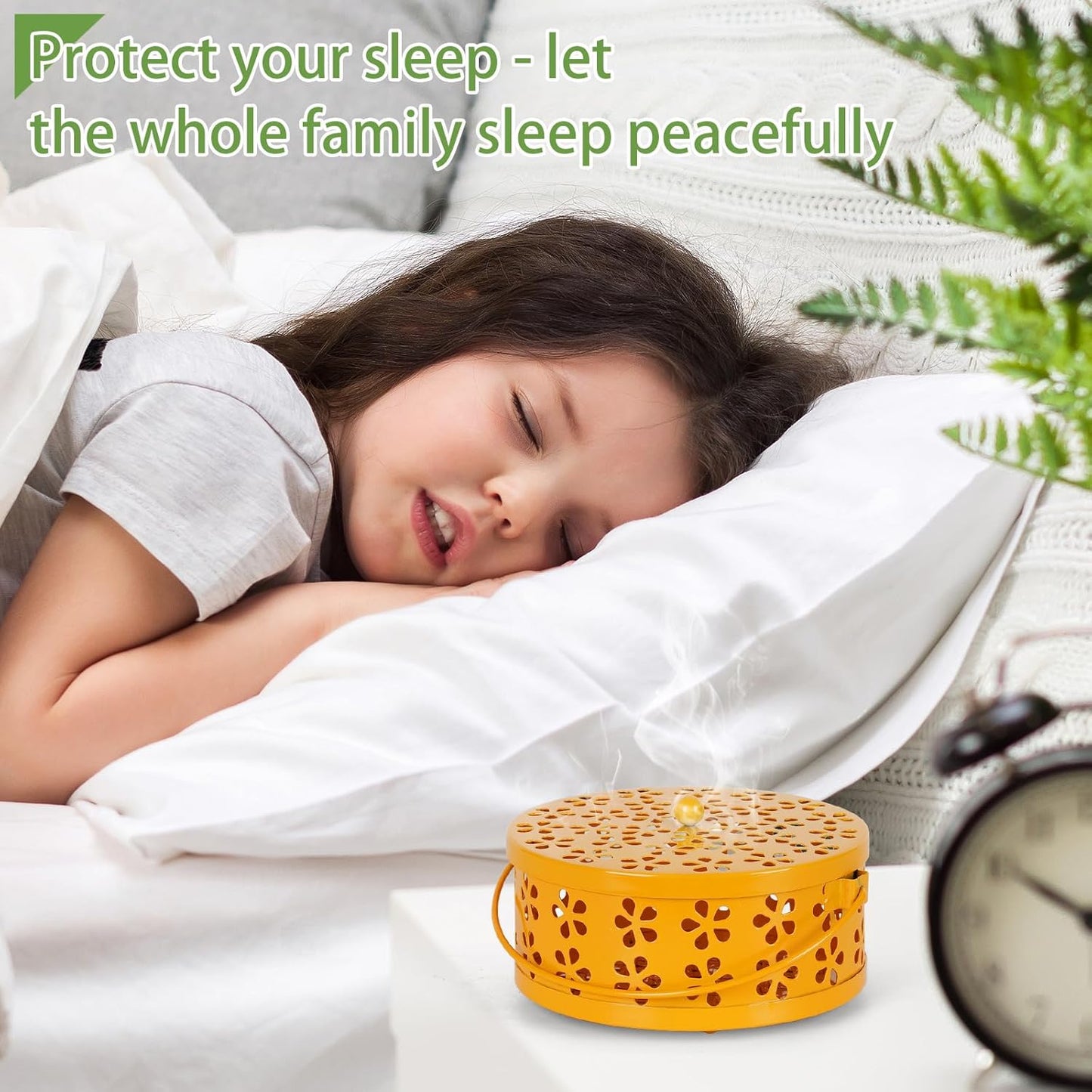 Portable Iron Mosquito Coil Holder with Handle Round Heat-Resistant Incense Holder (Yellow)