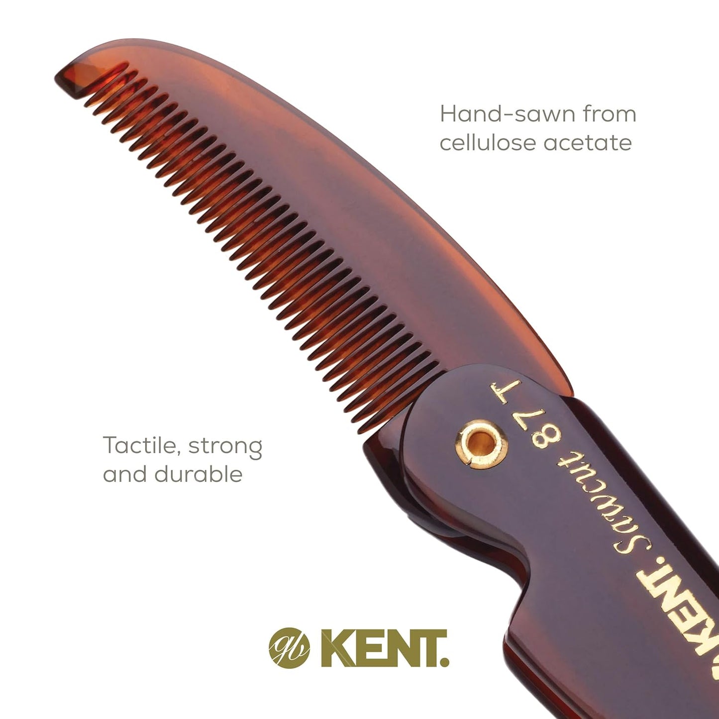 Kent 87T Handmade Folding Pocket Comb for Men, Fine Tooth Hair Comb Straightener for Everyday Grooming Styling Hair, Beard or Mustache, Use Dry or with Balms, Saw Cut Hand Polished, Made in England
