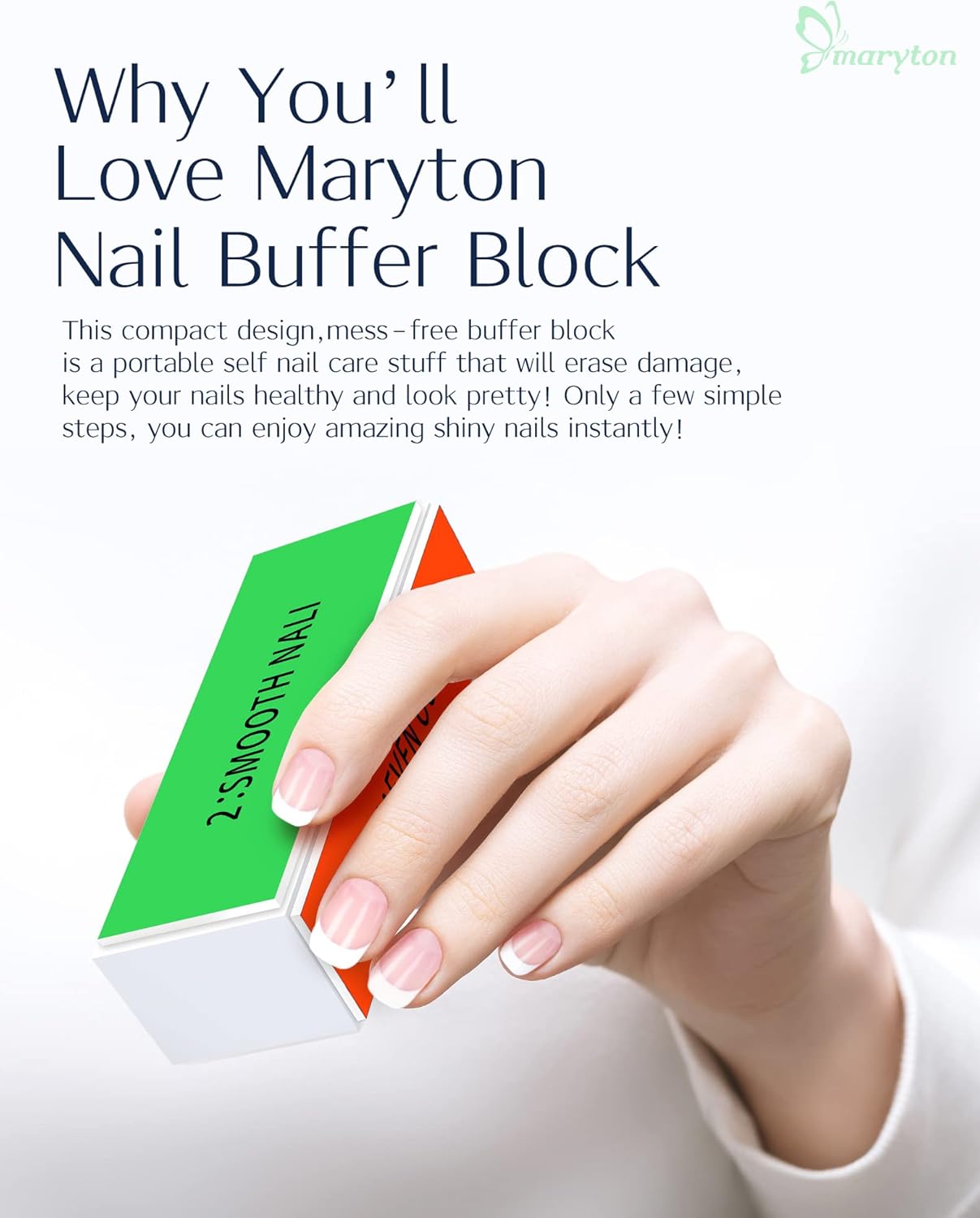 Maryton Professional Nail Buffer Block - Ultimate Shine Nail Buffing Block with 4 Way Buffing Methods, Smooth & Buff & Shine All-in-one Buffer for Optimum Natural Nail Care, 2 Count
