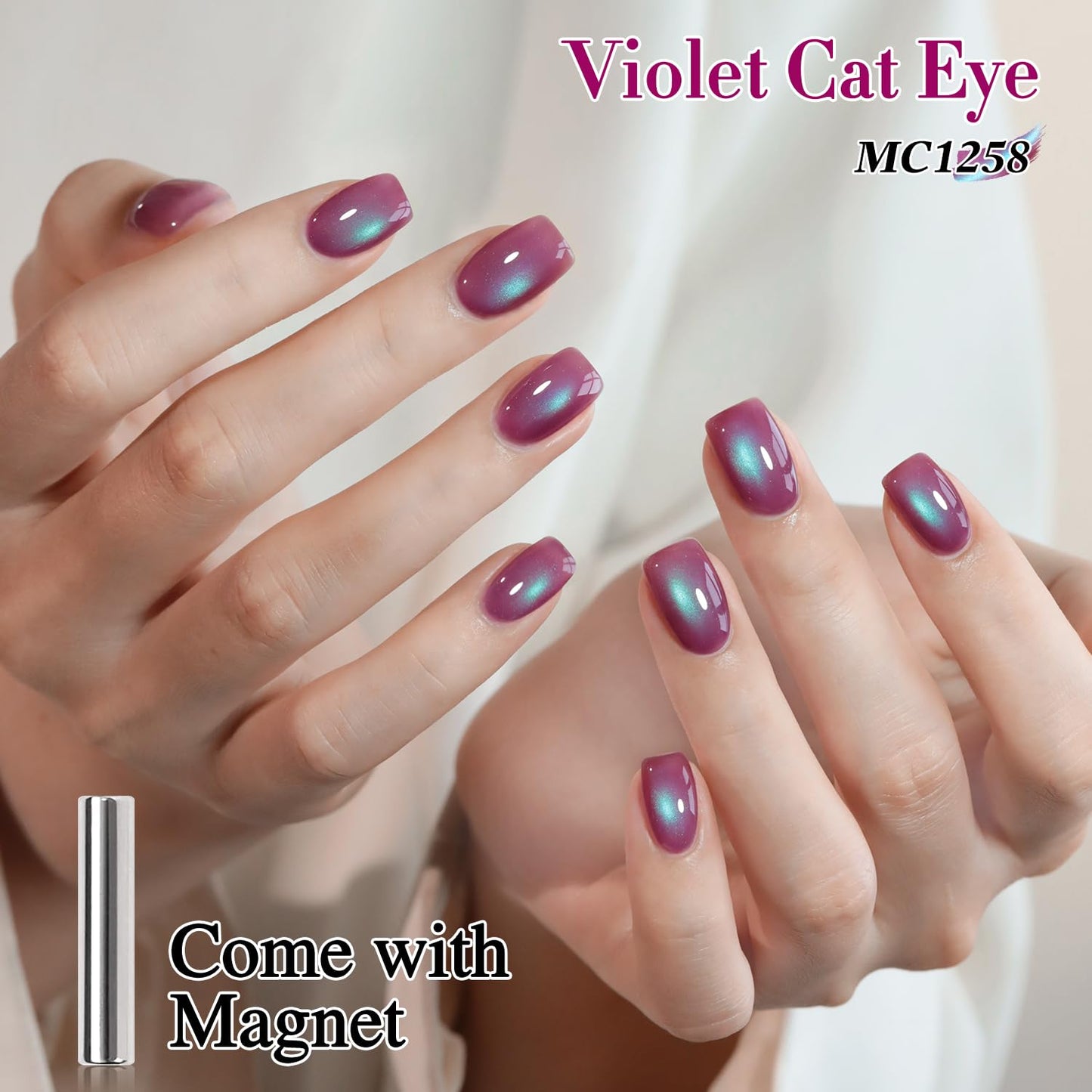 Double Rhythm 0.5 OZ Cat Eye Gel Polish with Magnet 15ML Holographic Glitter Shimmer Translucent Jelly Color Magnetic Nail Polish Salon DIY at Home (Purple Green-MC1258)