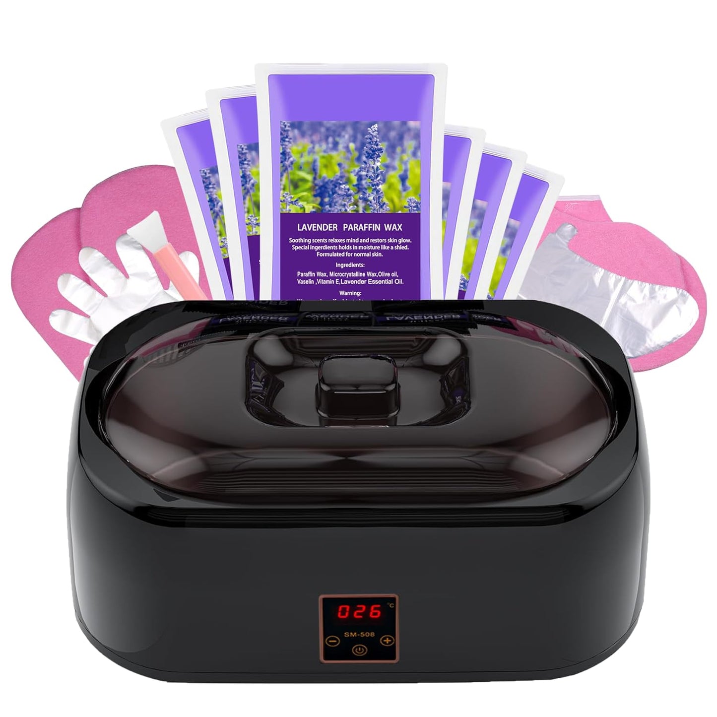 Paraffin Wax warmer for Hand and Feet, Includes 4000ml Wax warmer Machine and 6 packs of Lavender scented Paraffin Wax, Enjoy take care of your hands and feet (black)