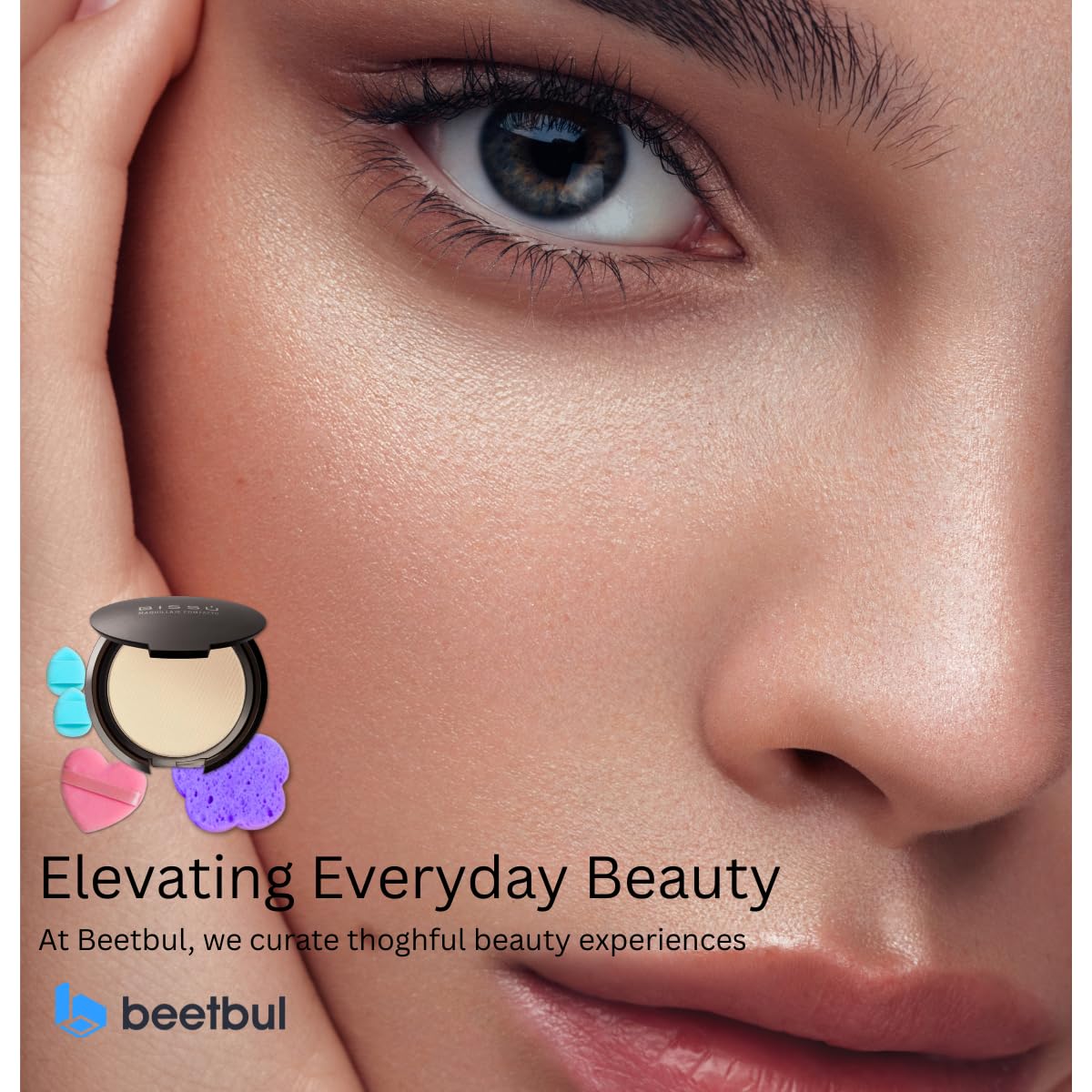 Beetbul Makeup & Exfoliation Kit - Bissú Compact Powder + 1 Medium Velvet Puff + 2 Finger Puffs + 1 Facial Exfoliating Sponge (12 Softan, One Size)