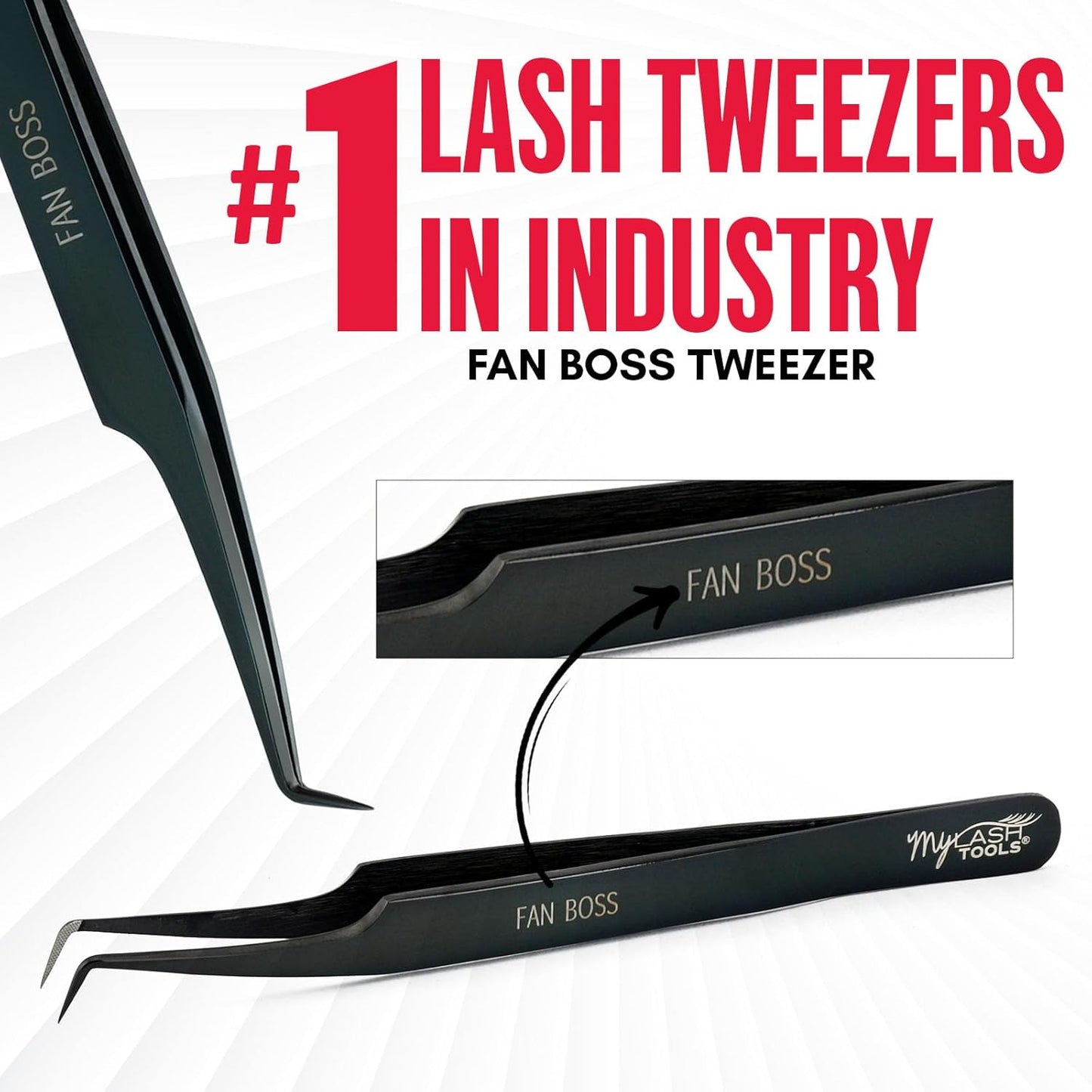 90 Degree Volume Fiber Tip Lash Tweezer – FAN BOSS, Non Slip Grip Professional Eyelash Extension Tweezers for Mega Volume Fans, Lash Artist Precision Tool (Black)