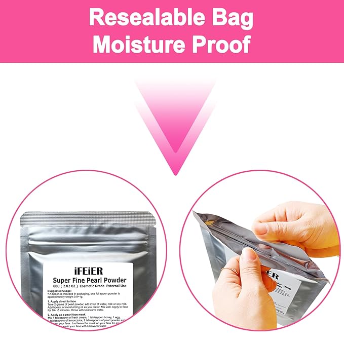 Pure Freshwater Pearl Powder for Skincare and Homemade Cosmetics Grade. 80g(2.82oz) SuperFine Pearl Powder for DIY lotions | creams | serums | making face mask, Natural and Oranic