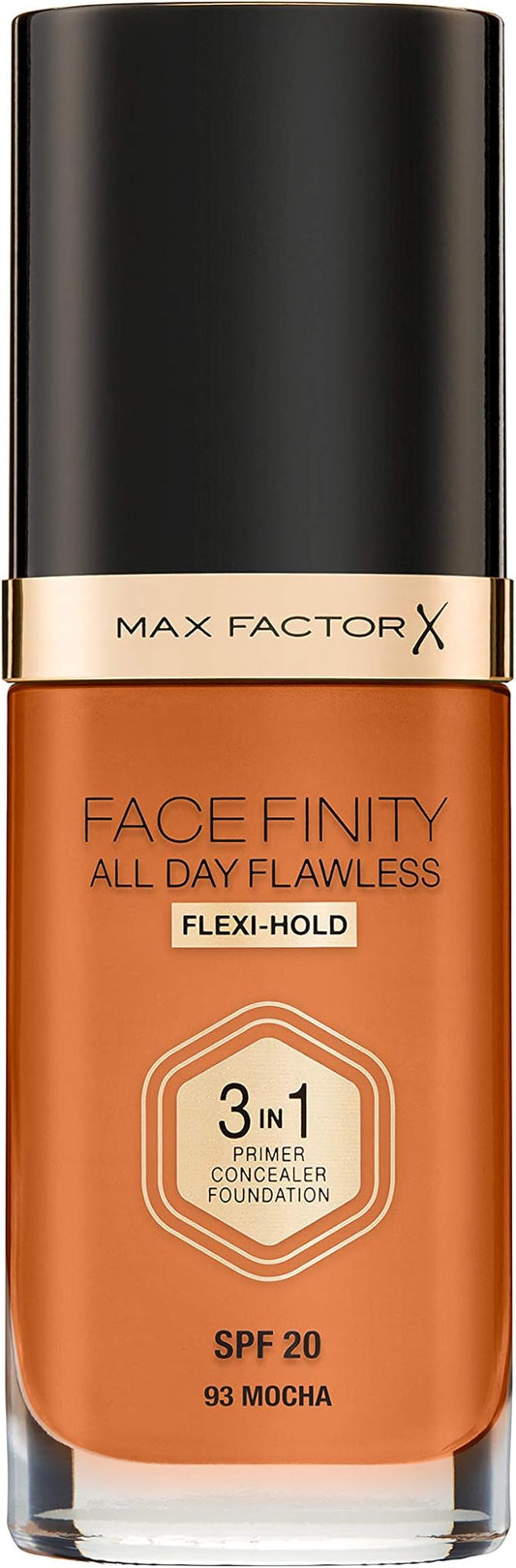 Max Factor Facefinity 3-in-1 All Day Flawless Liquid Foundation, SPF 20-93 Mocha, 30 ml
