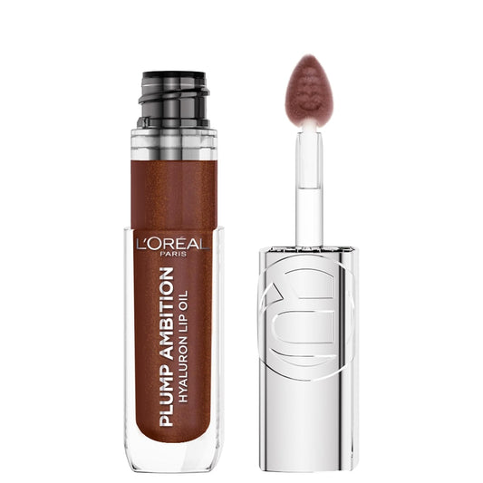 L'Oreal Paris Plump Ambition Hyaluron Lip Oil, 24 HR Lip Gloss with Hyaluronic Acid, Volumizing Formula with Glass-Like Shine, La Nuit Sparkle, 0.16 Fl Oz