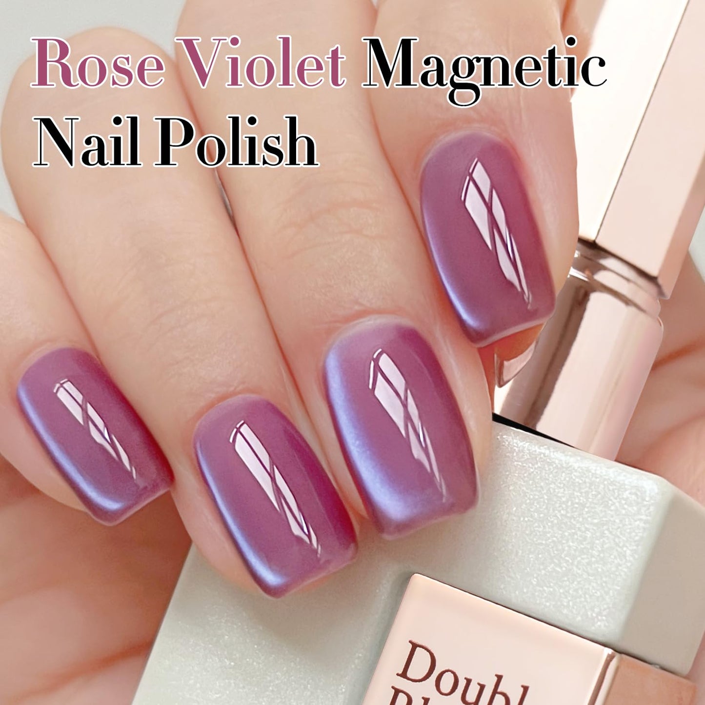 Double Rhythm 15ML Ice Glass Cat Eye Gel Polish with Magnet Holographic Glitter Shimmer Translucent Sheer Color Salon Soak Off Magnetic Nail at Home (Rose Violet-MC1131)