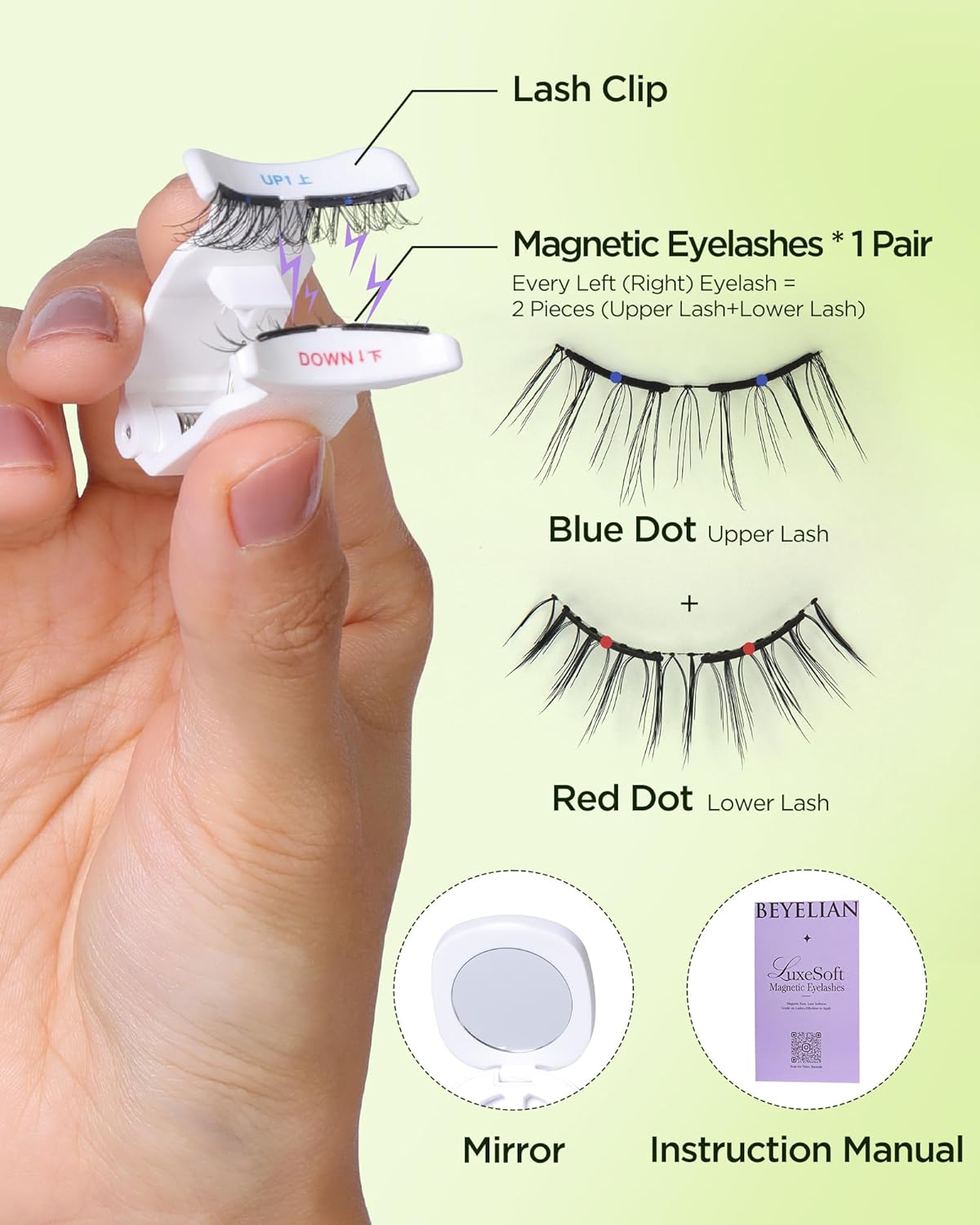 BEYELIAN Magnetic Eyelashes with Applicator Kit, Reusable Natural Look False Lashes, No Glue Needed Soft Magnetic Lashes for Eye MAC-27 (Lightweight & Comfortable)