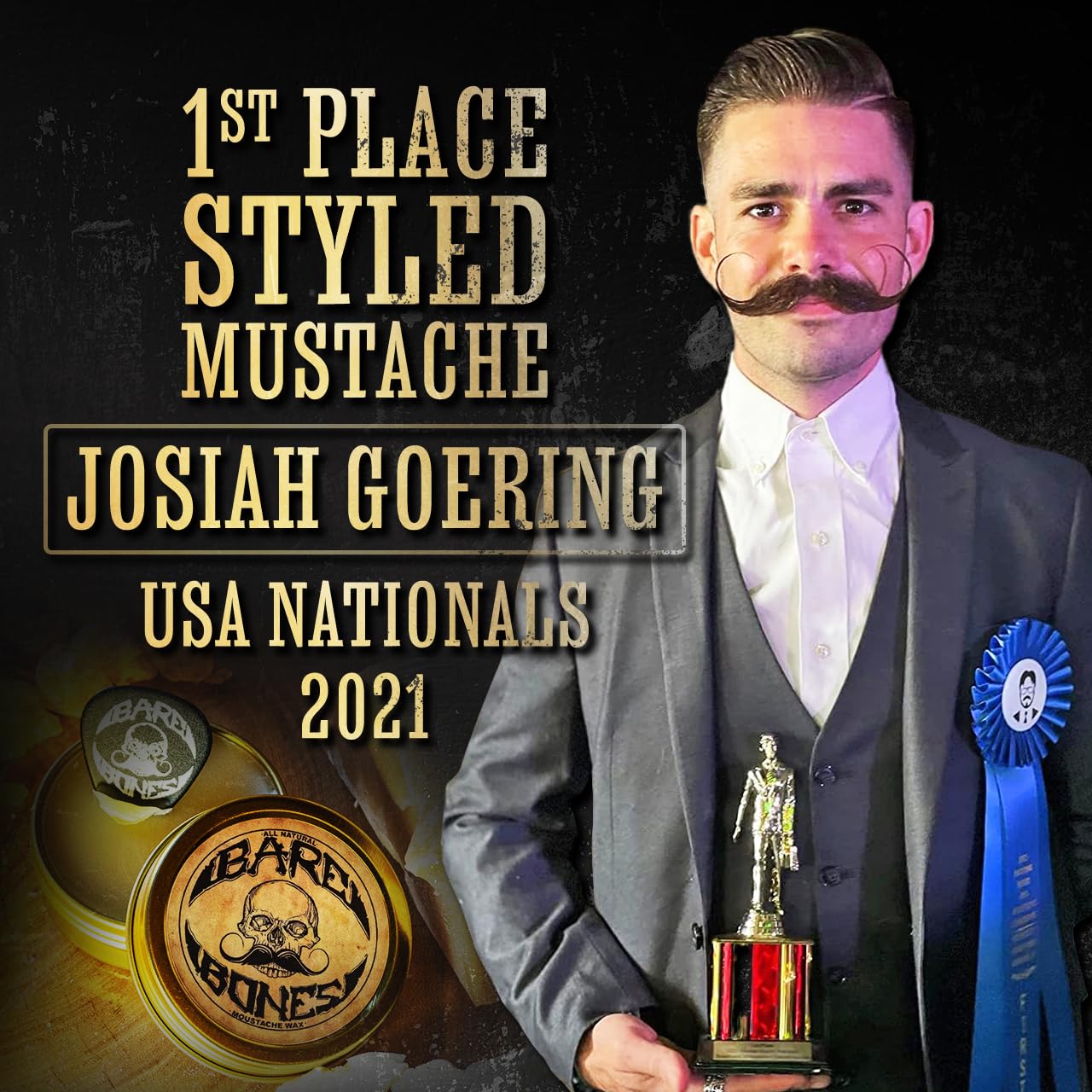 Mustache Wax Medium Hold Grooming For Men - 1oz Bare Bones Moustache & Beard Wax Tin - Perfect For Handlebar Mustaches By Death Grip - No Heat Source Required