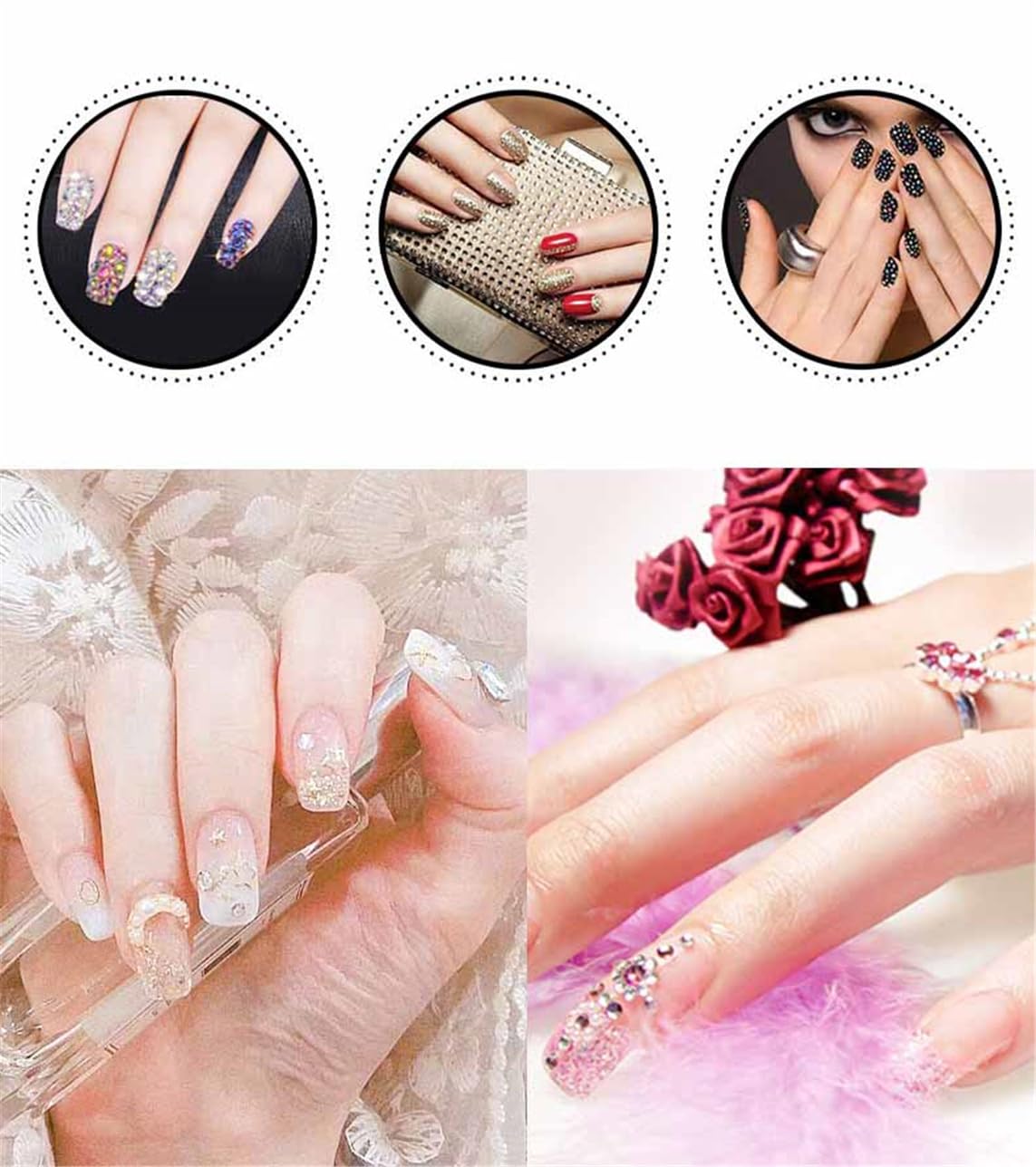 720 Pcs SS30 6mm Flatback Rhinestones for Nails Art Crafts Glitter Round Shine Gems AB Crystals DIY Clothes Shoes （Black-Bottom RoseRed AB）