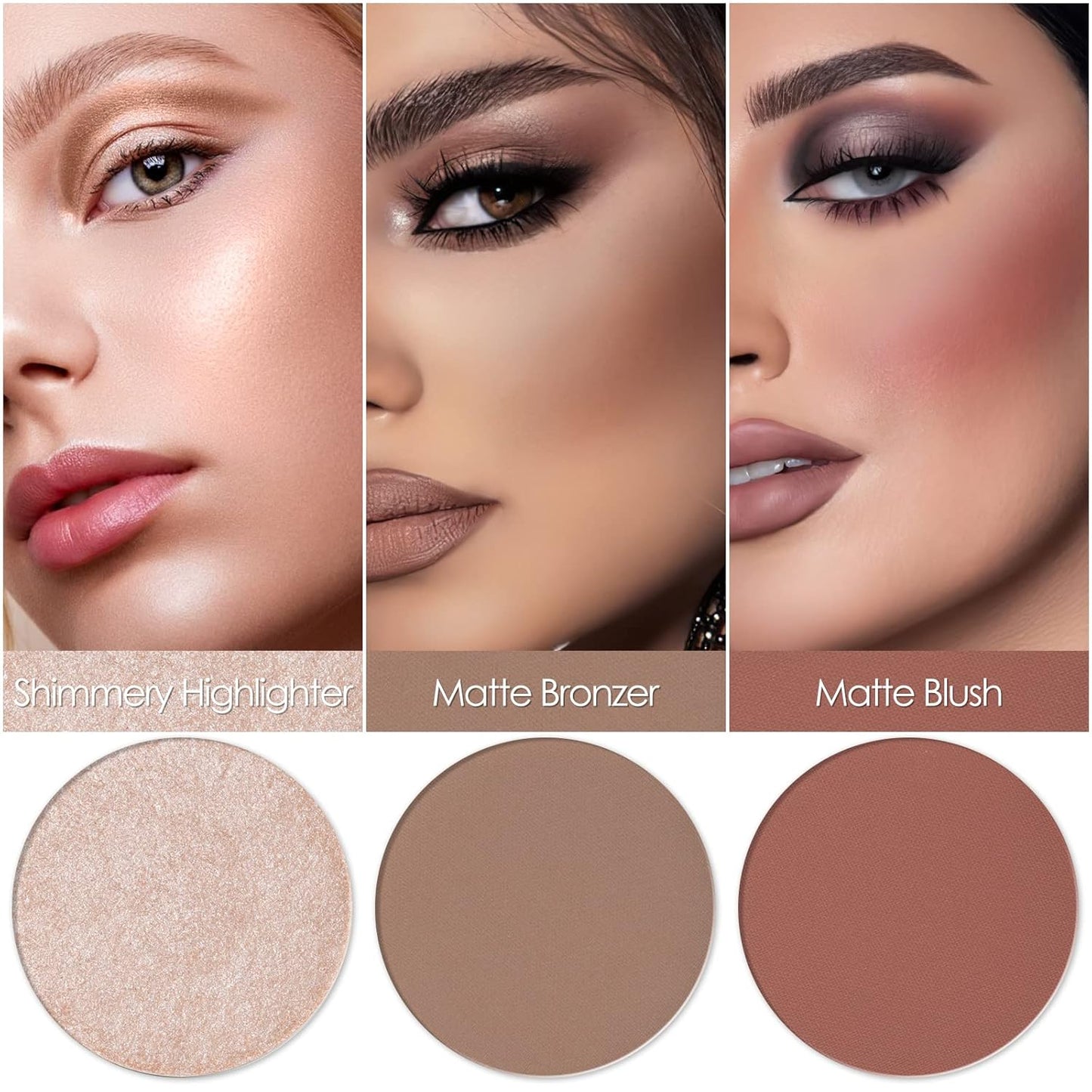 FOCALLURE Blush and Highlighter Palette,3 in 1 Contour Palette,Cruelty-Free Matte Bronzer Powder,Shimmer Illuminator Highlighters for a Glowing Look,#09