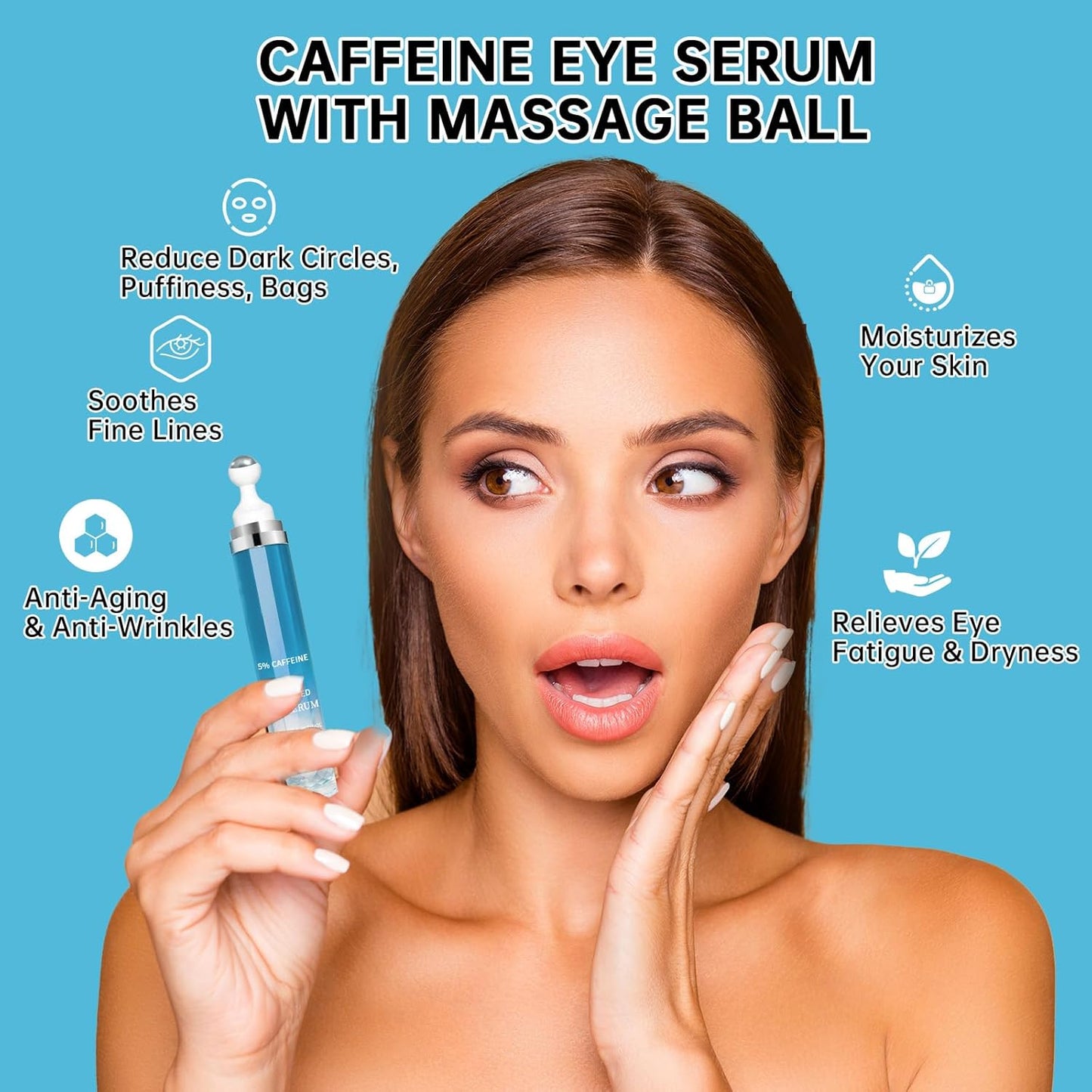 5% Caffeine Eye Cream Anti Aging, Eye Cream For Puffiness & Bags Under Eyes, 1 PCS Caffeine Eye Serum With Under Eye Roller For Wrinkles, Fine Lines & Dark Circles, Natural Eye Daily Care