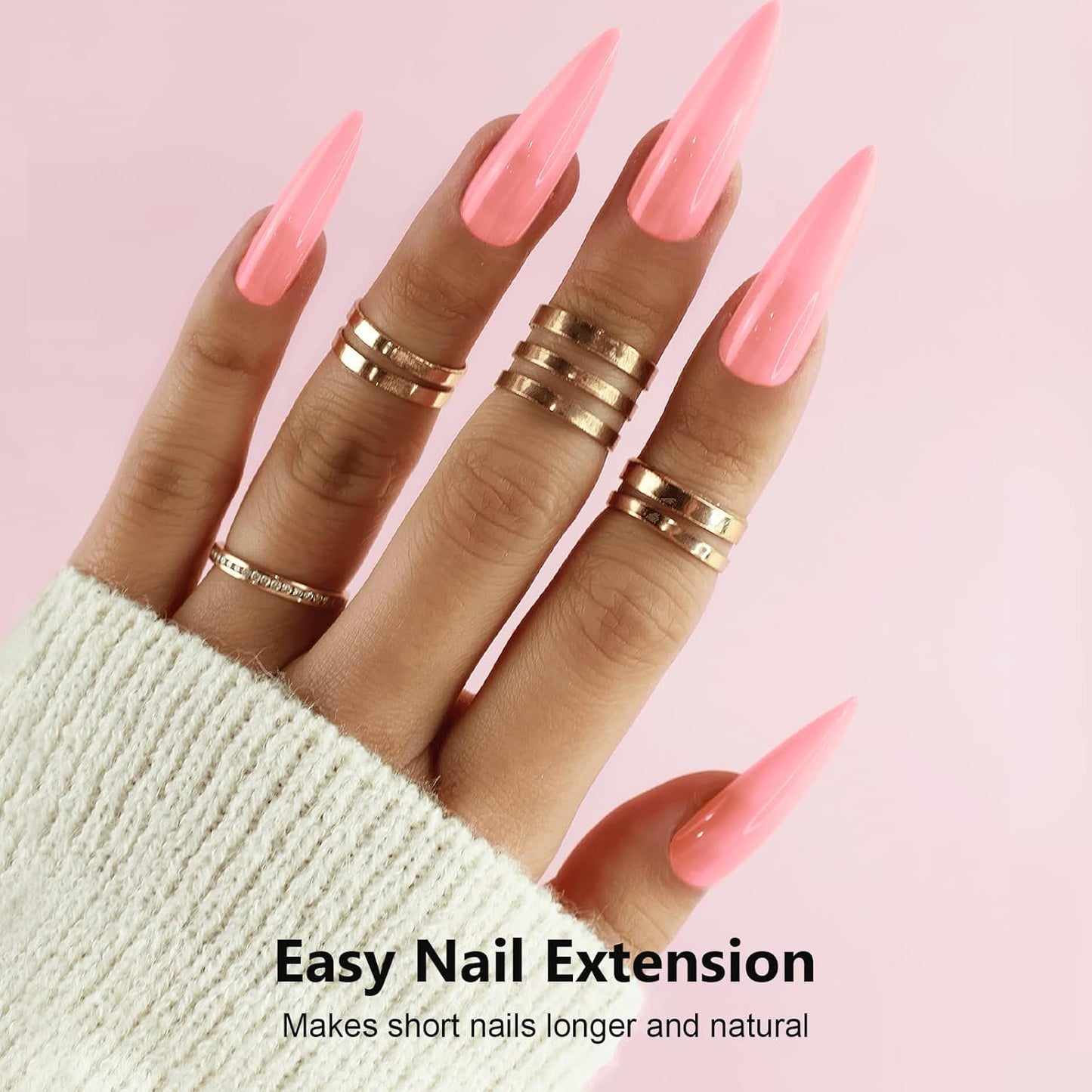 X&D Gel Nail Polish Kit UV Polygel Quick Dry 56g Natural Clear Color Nail Extension with Nail Form, Acrylic Nail Sable Brush with Cap Set(Pink)