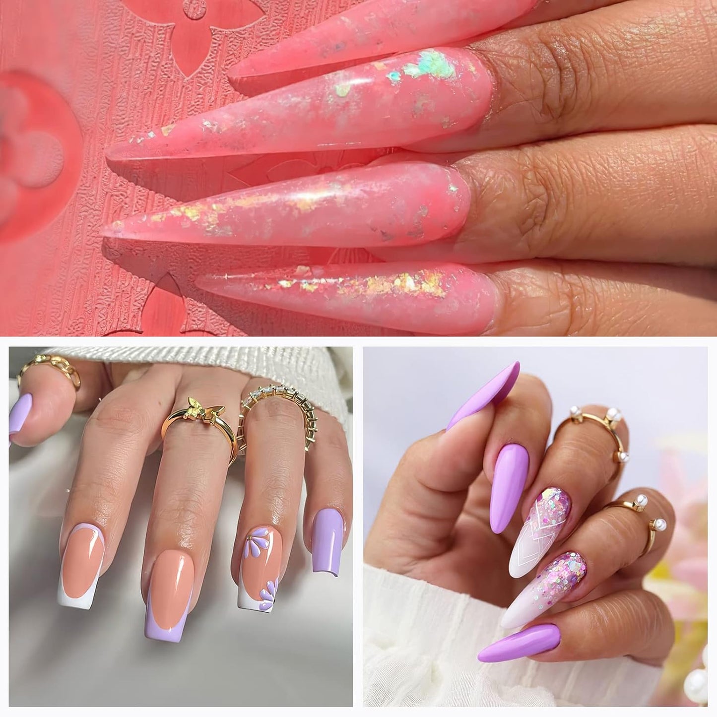 X&D Gel Nail Polish Kit UV Polygel Quick Dry 56g Natural Clear Color Nail Extension with Nail Form, Acrylic Nail Sable Brush with Cap Set(Pink)