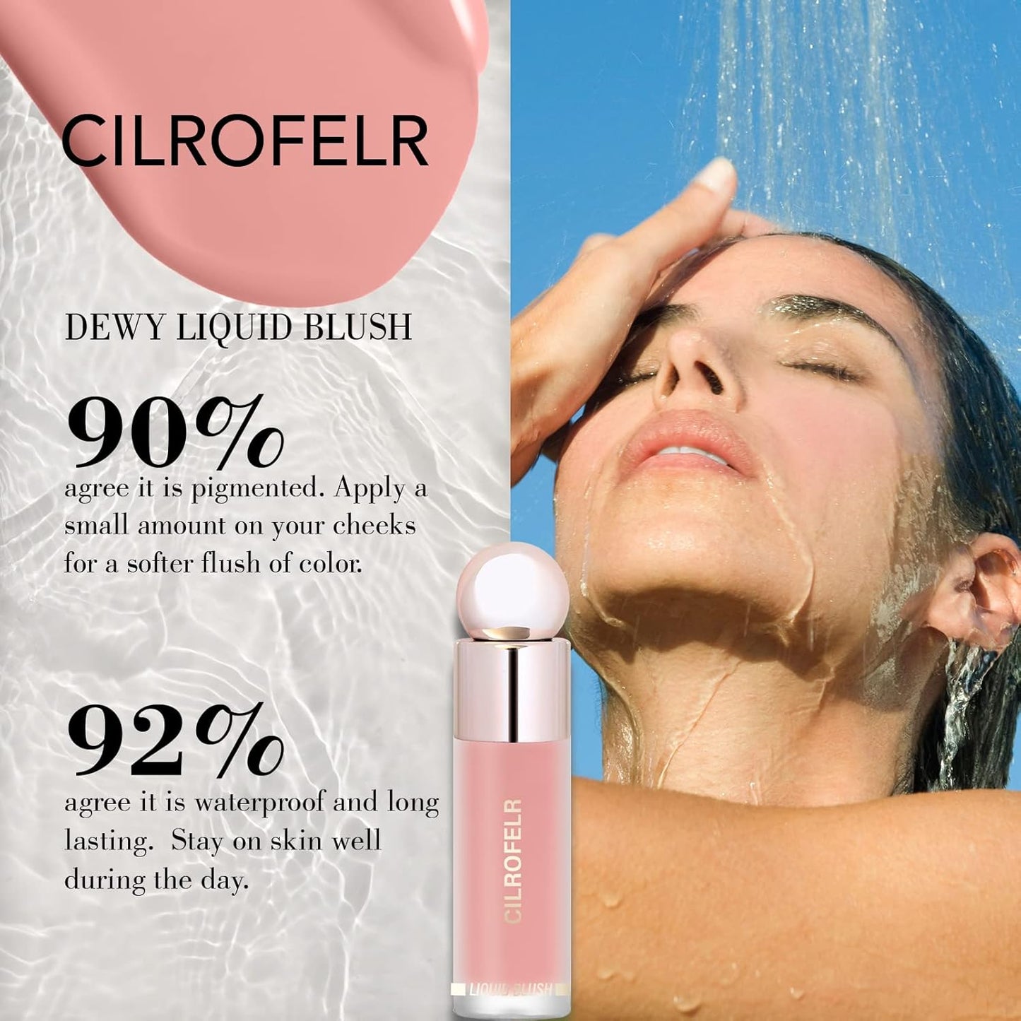 Cilrofelr Dewy Liquid Blush, Soft Cream Liquid Blush for Cheek, Buildable & Blendable Pigment, Lightweight & Smooth Texture, Longwear Formula for a Soft, Natural Flush (01 Soft Rose)