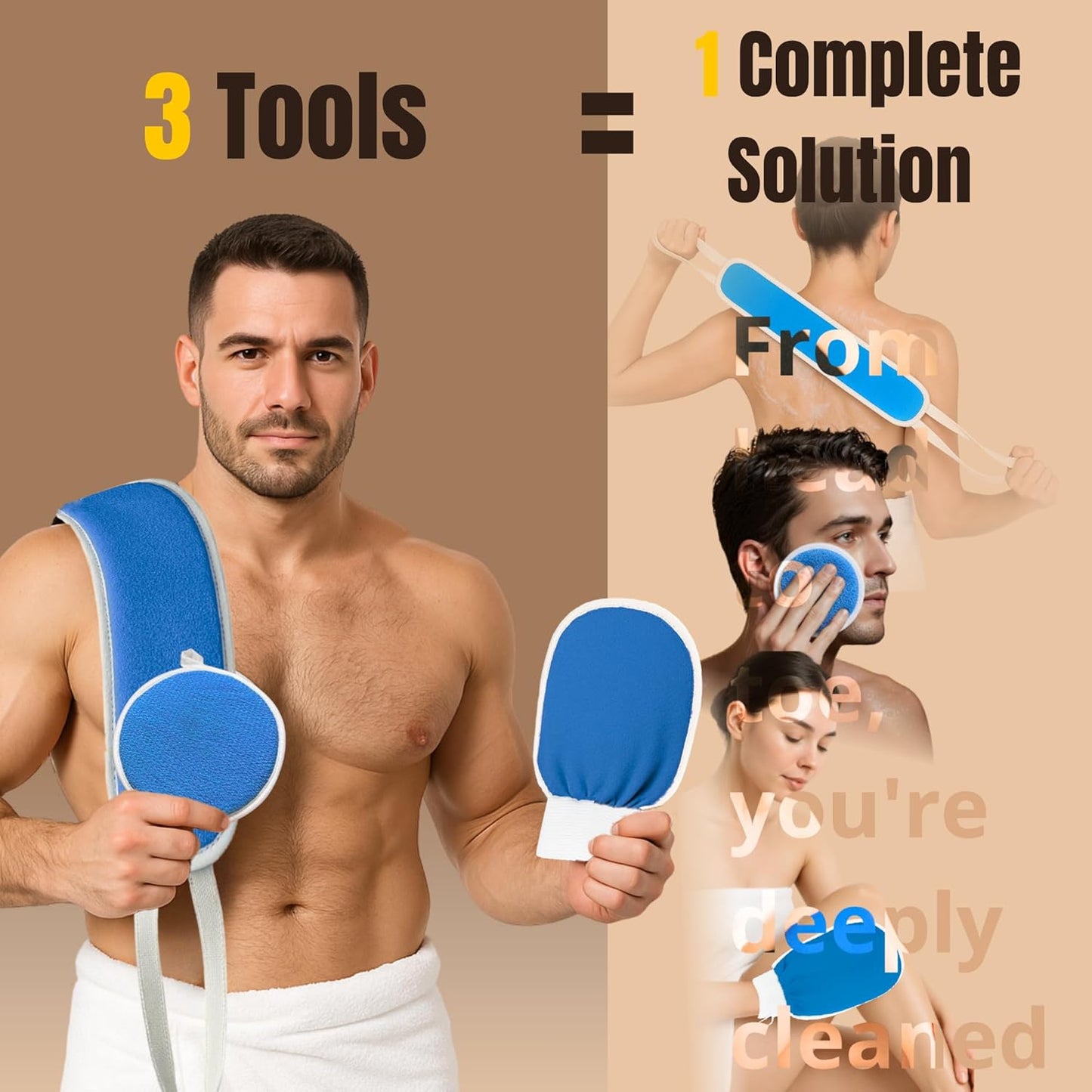 Exfoliating Glove Set (Original) – 3 Pieces Moroccan Hammam Scrub Mitts for Face, Body & Back – Deep Skin Cleansing & Dead Skin Removal – Reusable Spa Exfoliator – Assorted Colors (TURQOUISE)