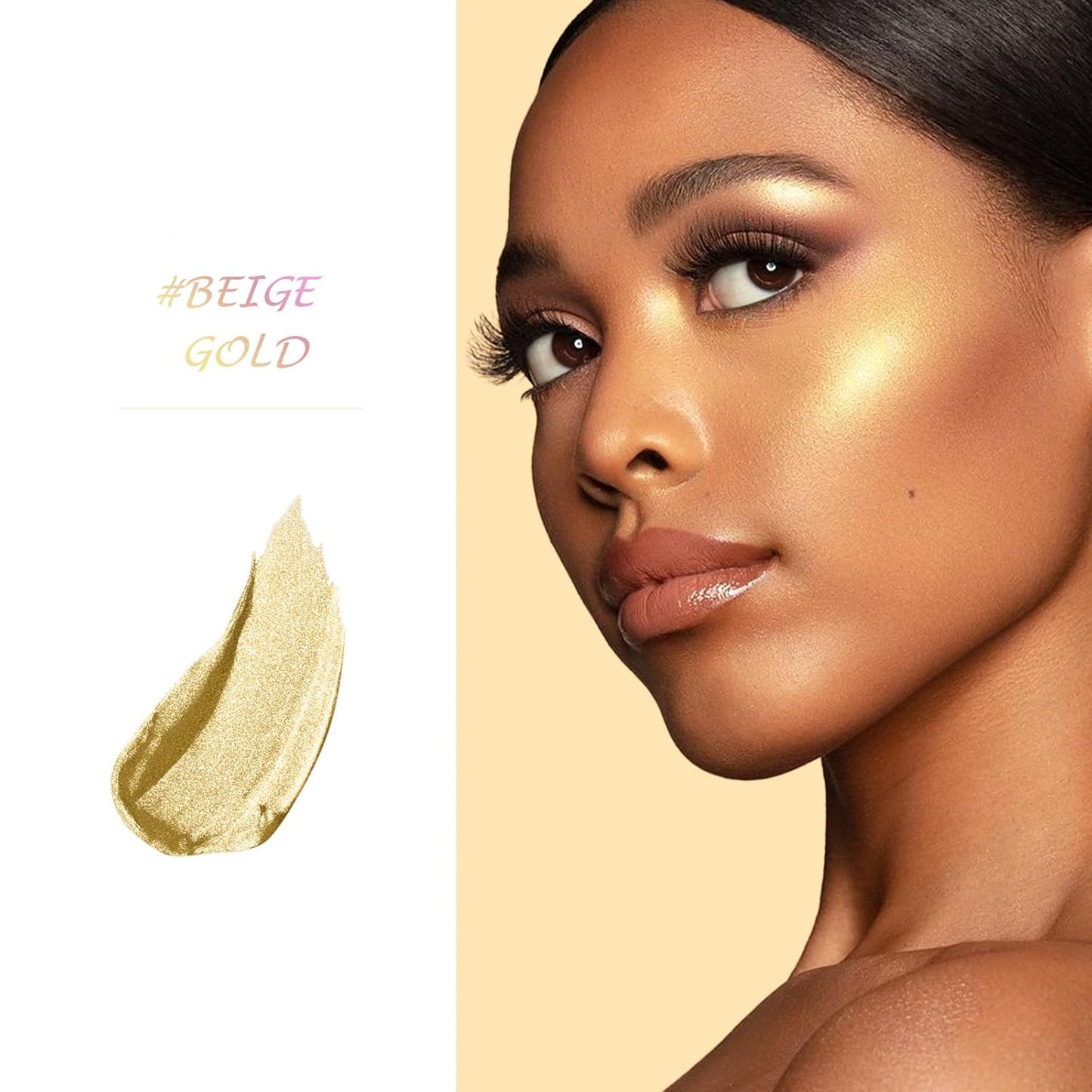 Highlighter Makeup Palette Shimmer Contour Palette Powder for Brighten Face Contour Gold Cheek Highlight Makeup, Long Lasting Highlighter Powder with Mirror for Illuminator Makeup (BEIGE GOLD)