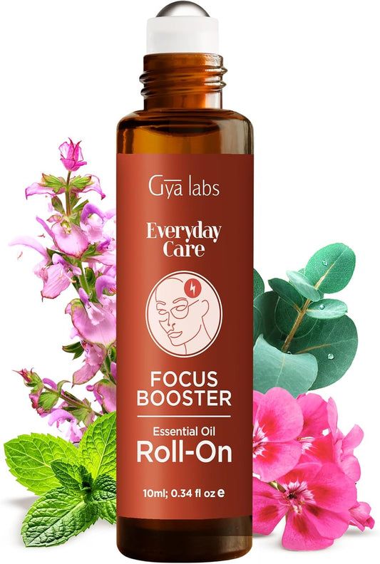 Gya Labs Focus Booster Essential Oil Roll on - Supports Sustained Sense of Focus for Studies & Tasks - 100% Pure Natural Aromatherapy Oil Roller, Geranium & Eucalyptus Blend, Travel Size (0.34 Fl Oz)