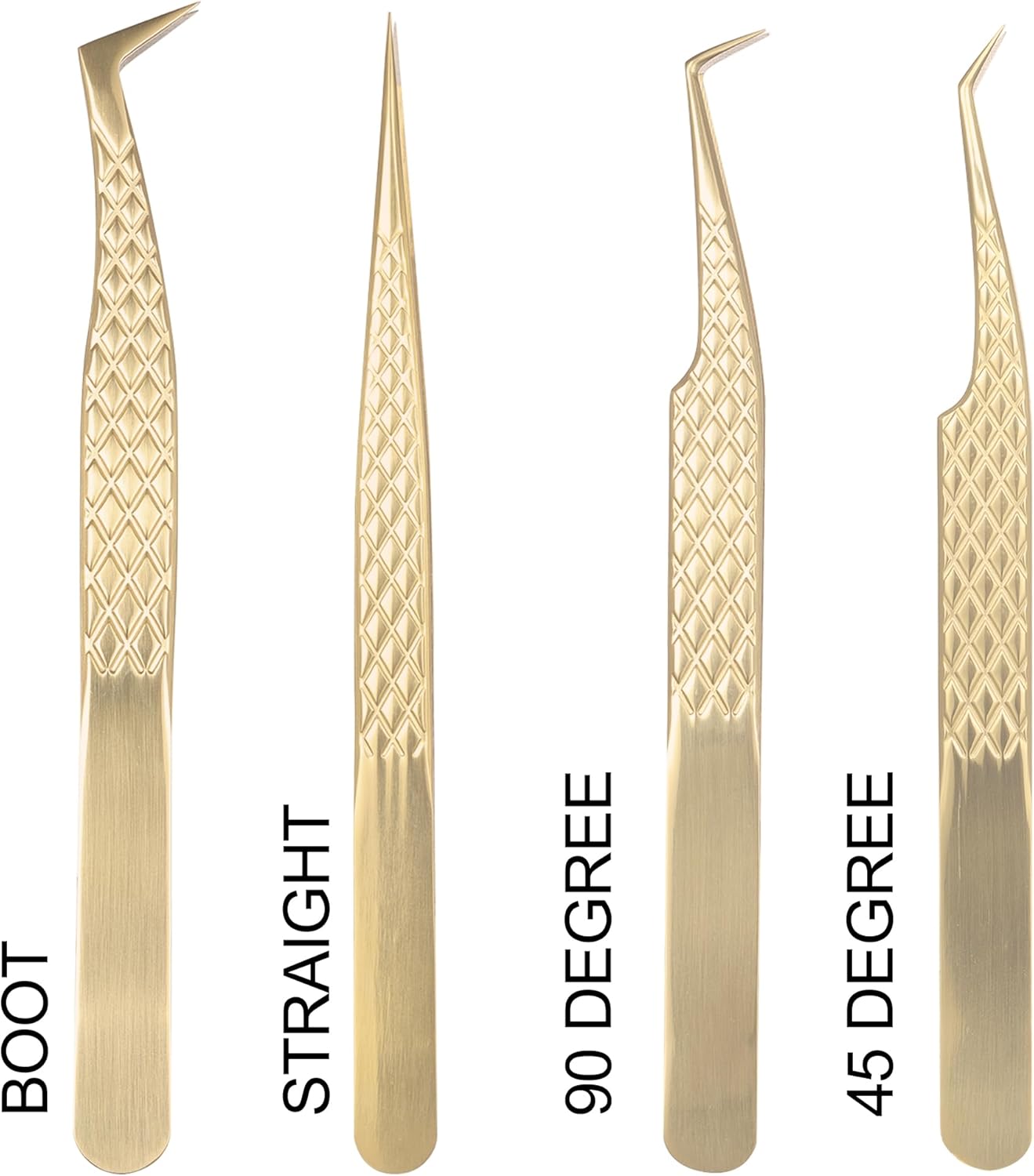 Fiber Tip Lash Tweezers For Eyelash Extension 4 Pcs Tweezers Professional Artist Tech Work Kit Tools,Best Volume Eyelash Lashes Extensions Precision Supplies Volume Boot 90 45 Degree(Gold)