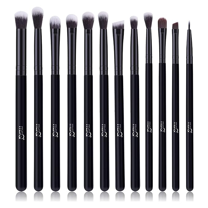 MSQ Eye Makeup Brushes 12pcs Eyeshadow Makeup Brushes Set with Soft Synthetic Hairs & Real Wood Handle for Eyeshadow, Eyebrow, Eyeliner, Blending(Black without bag)
