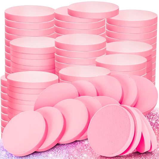MotBach 100 PCS Pink Round Makeup Sponge, Cosmetic Sponge Round Foam Pad Eye Facial Powder Puff, Beauty Makeup Foundation Powder Blender for Women Lady All Skin Types Wet and Dry Dual Use