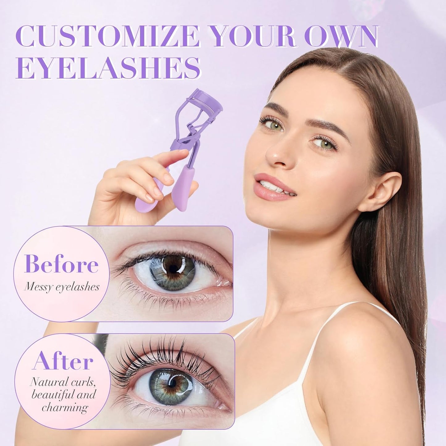 Eyelash Curler with Pads, Lash Curler 2 Pcs with 10 Extra Silicone Replacement Pads, Comfortable Grip for Effortless Curling – Eyelashes for The Perfect Eye Contour (Hyacinth Purple)