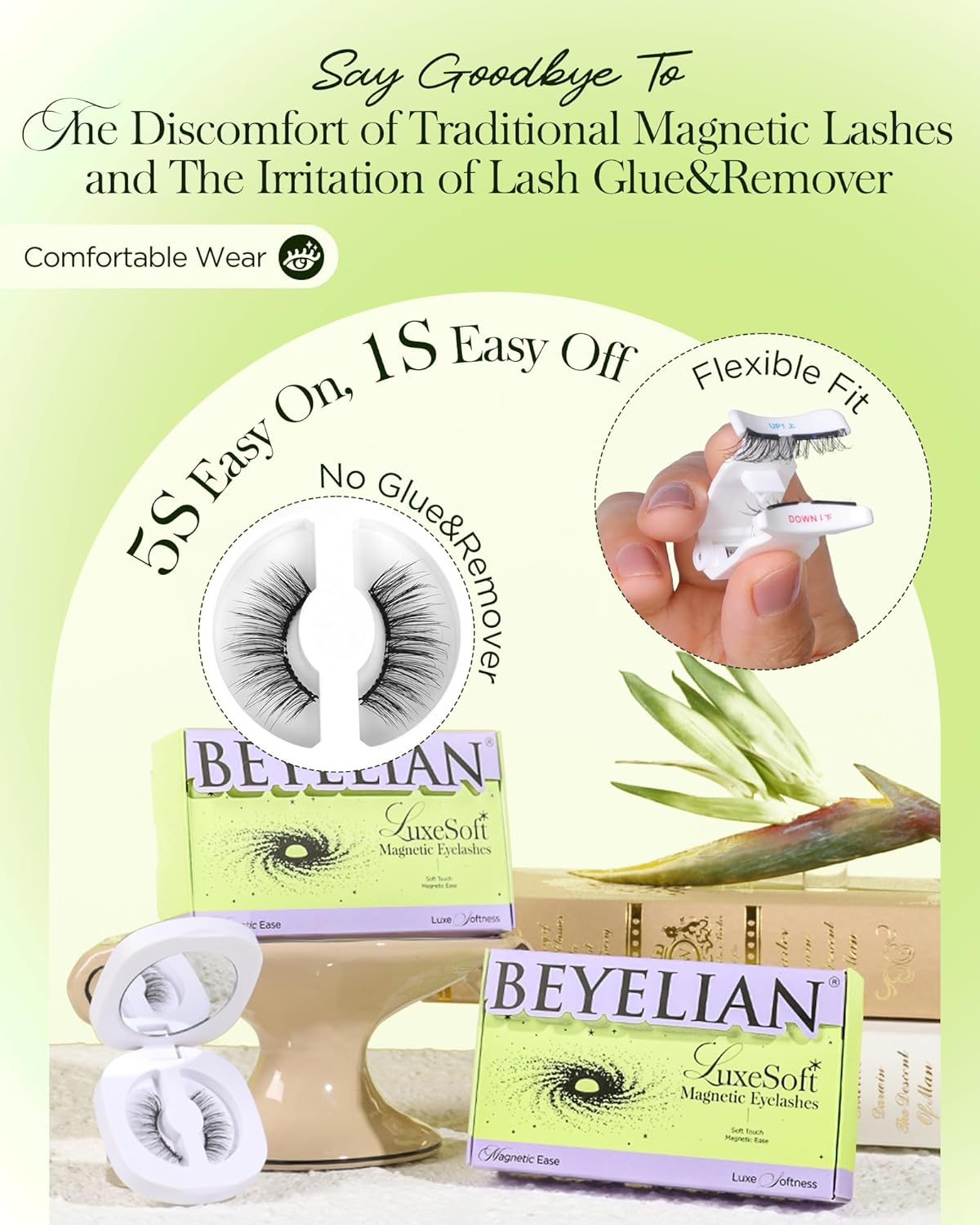 BEYELIAN Magnetic Eyelashes with Applicator Kit, Upgrade Soft Magnetic Lashes Reusable False Lashes Natural Look, No Glue Needed for Eye MAC-13 (Lightweight & Comfortable)