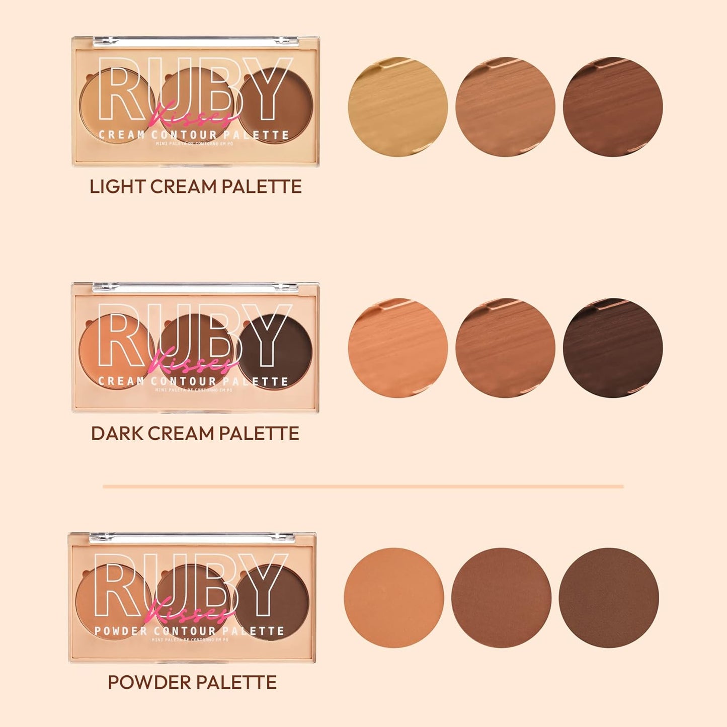 Ruby Kisses Contour Palette 3-in-1 Contour, Conceal, Highlight All-In-One Mini Palette, Long-Lasting, Easy to Blend Cream Contour Palette for Oily and Dry Skin (Tan To Dark)