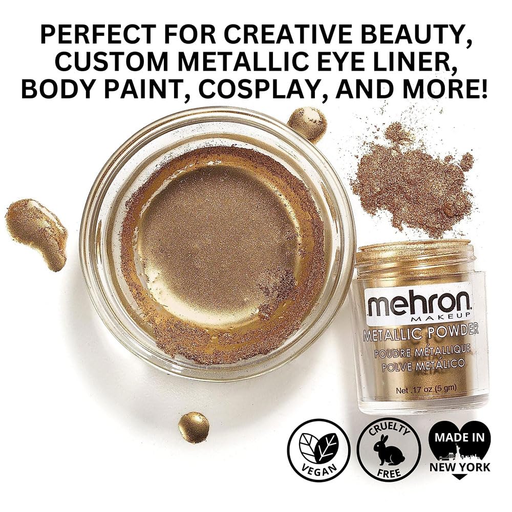 Mehron Makeup Metallic Powder (.17 Ounce) with Mixing Liquid (1 oz) (GOLD)