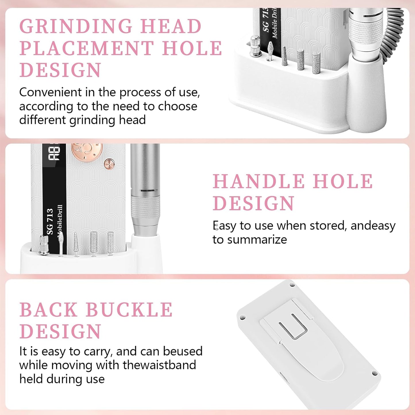 Electric Nail File Professional Kit - 45000RPM Portable Nail Drill Electric File with 11 Bits & Base丨LED Screen丨Ultra-Silent, Rechargeable Nail Drills Machine for Acrylic Nails Gel Polishing (White)