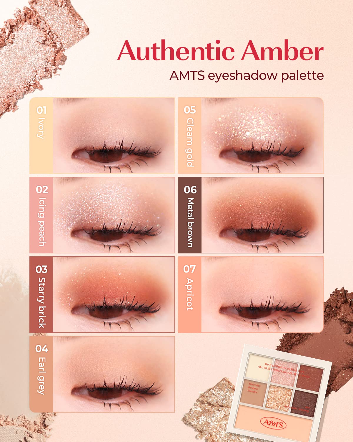 AMTS Off Sienna & Authentic Amber Eyeshadow Palettes Set, Valentine's gifts for teen girls, women | Matte Shimmer Metallic, Long Lasting