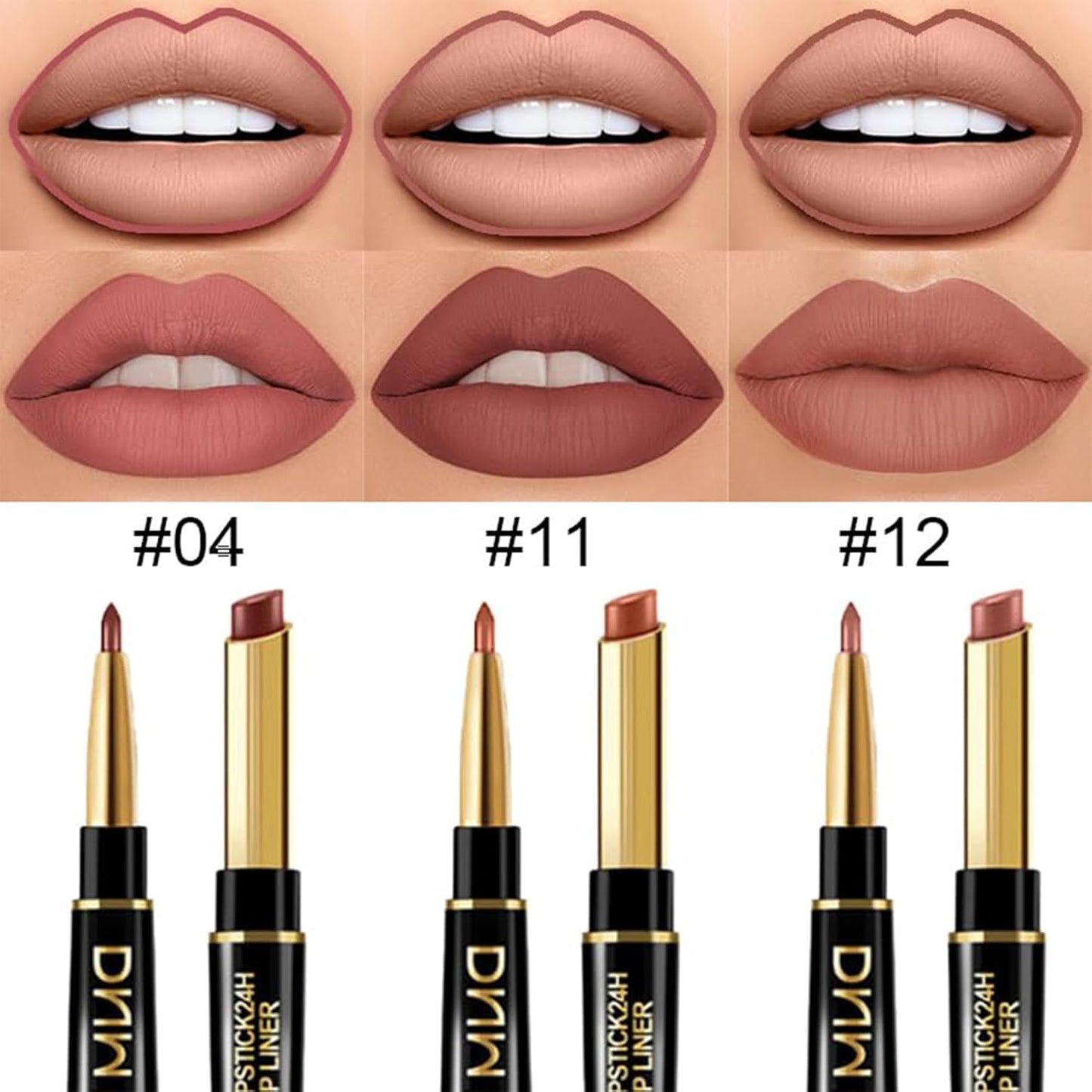 PHOERA Foundation Full Coverage,3Pcs Lip Liner and Lipstick Set Chestnut Nude Brown for Matte Finish, PHOERA Makeup Wrinkles Matte Natural Finish for a Flawless Complexion (102- Nude+Lip SetA)